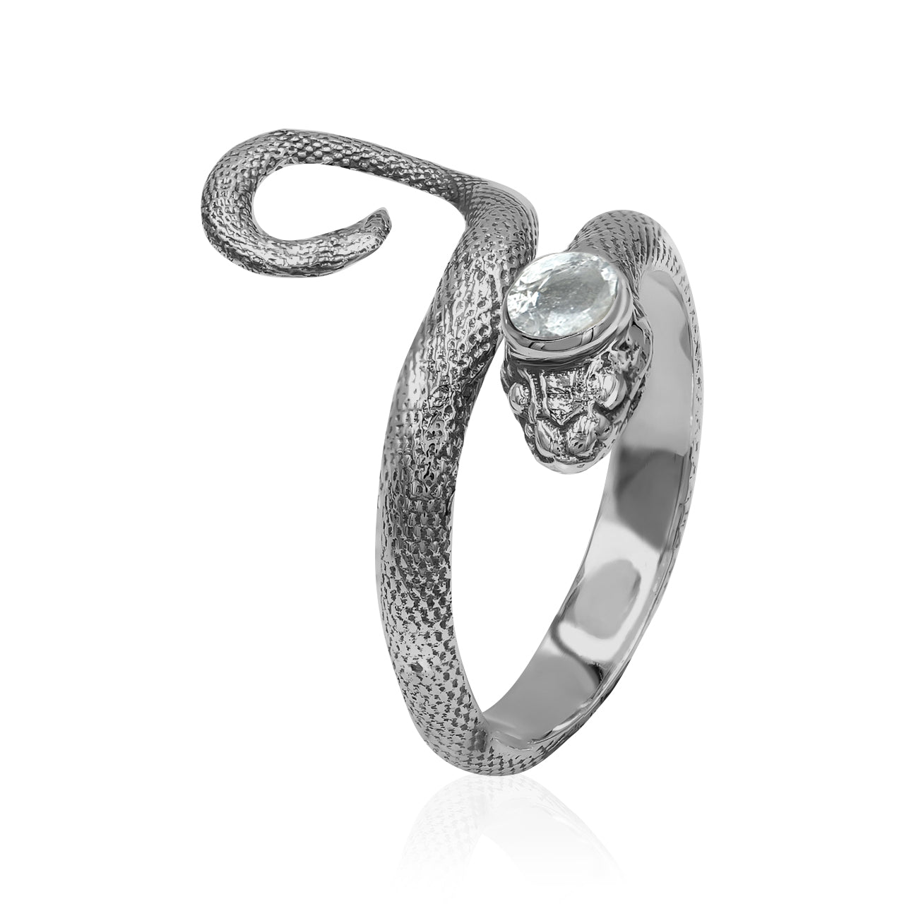 Starborn Coiled Snake Ring with Faceted Danburite in Sterling Silver