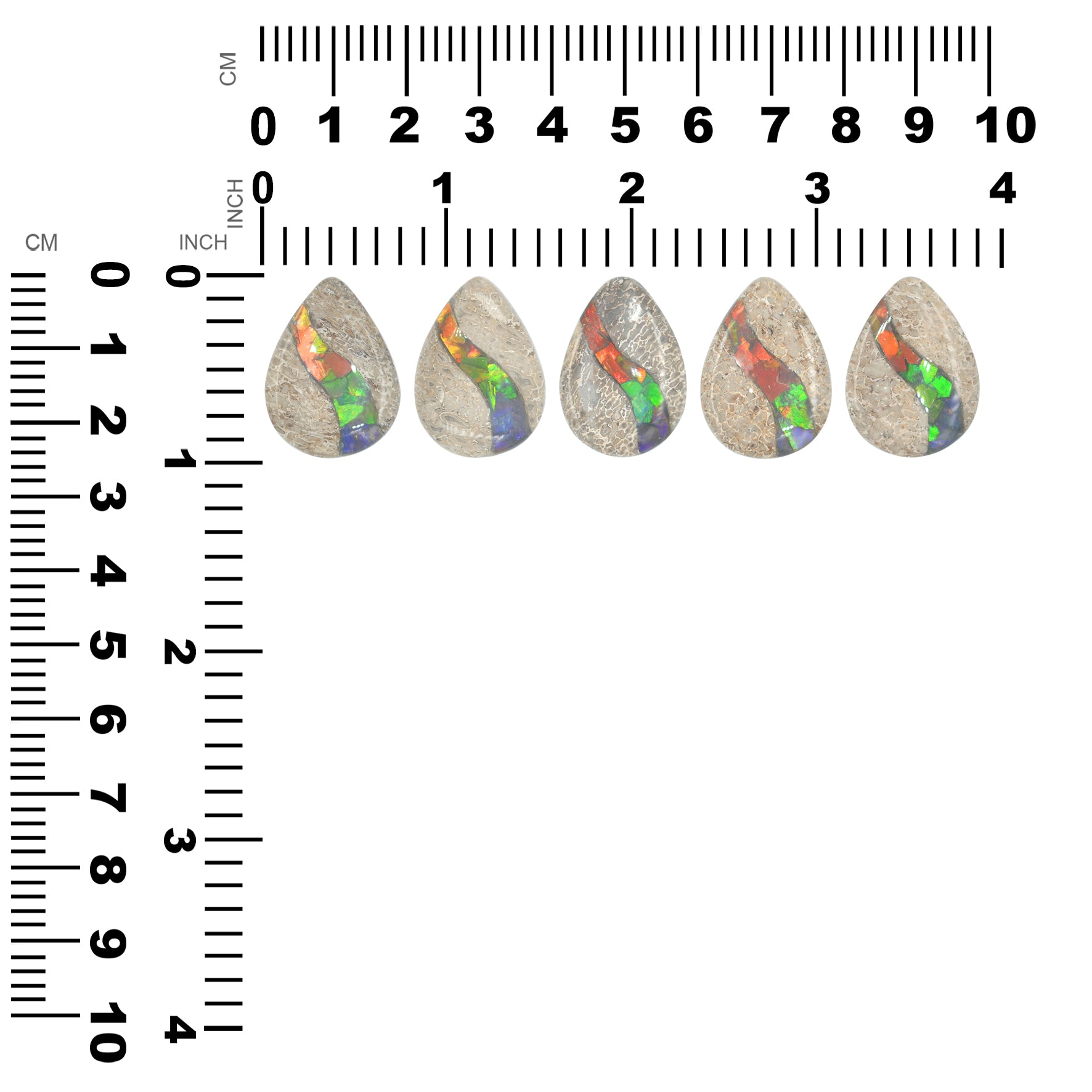 Hueso de dinosaurio fósil con pera cabujón con incrustaciones de ammolita - 1 pieza