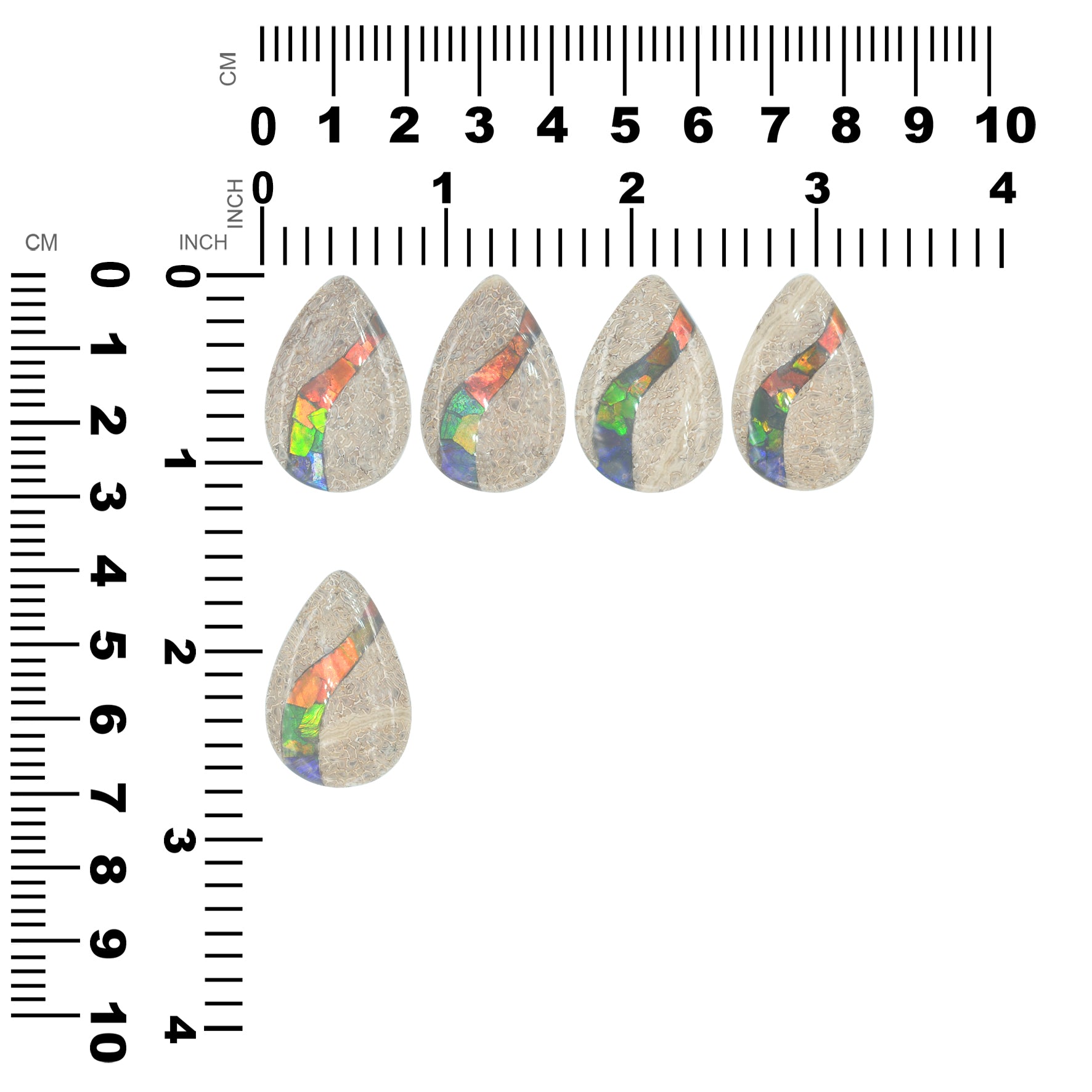 Hueso de dinosaurio fósil con pera cabujón con incrustaciones de ammolita - 1 pieza