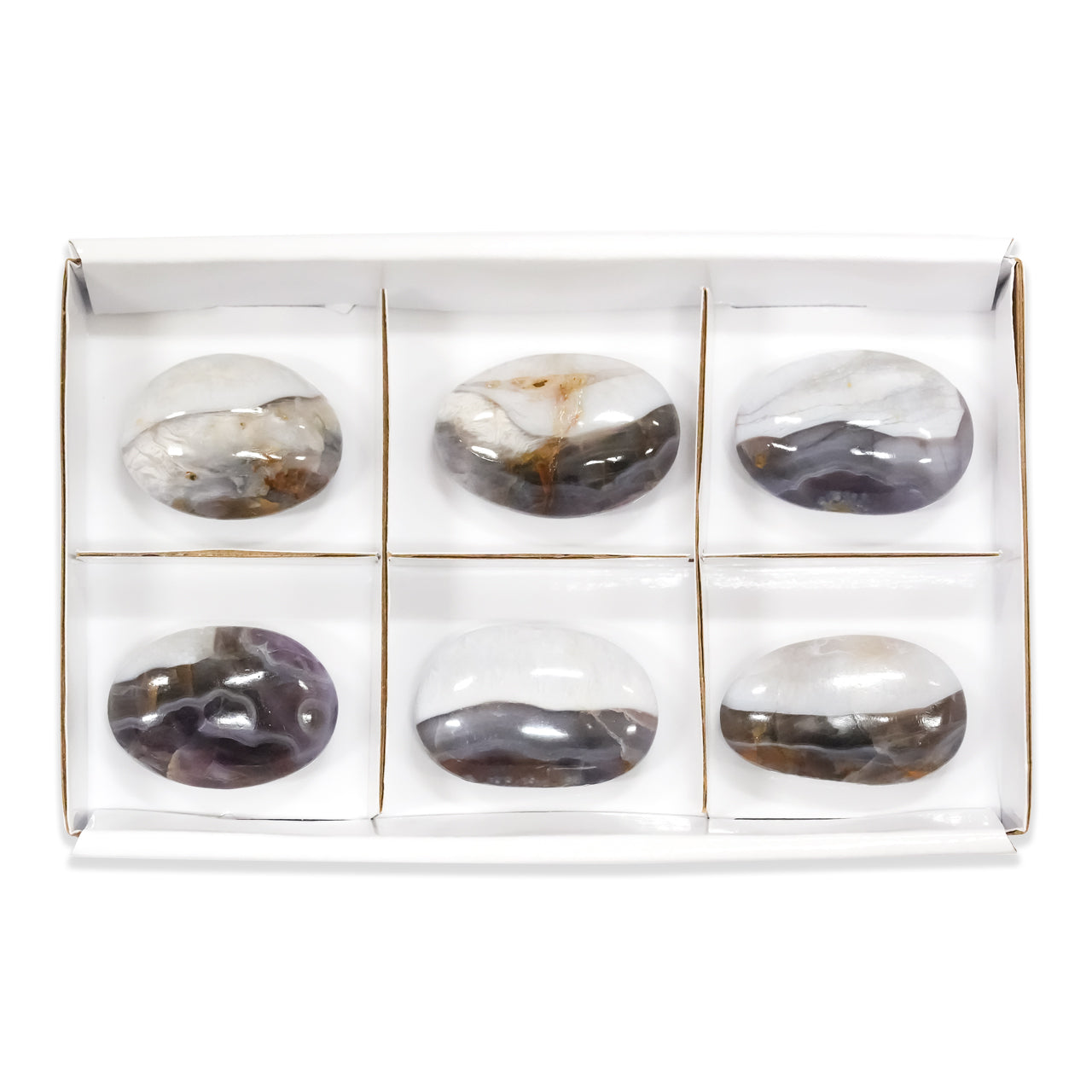 Starborn Duality Chalcedony Freeform Palm Stone 300 grams - 6 Pieces