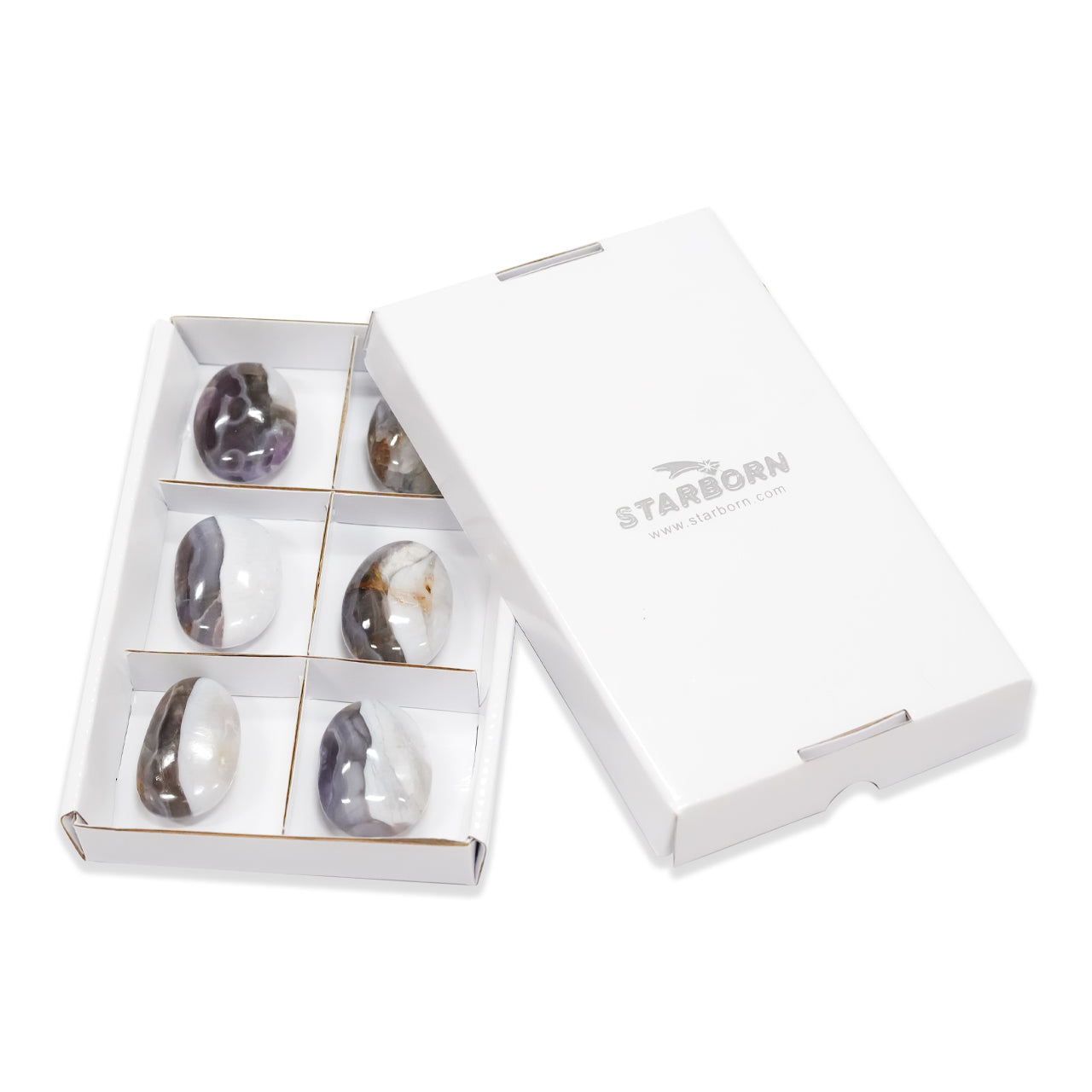 Starborn Duality Chalcedony Freeform Palm Stone 300 grams - 6 Pieces