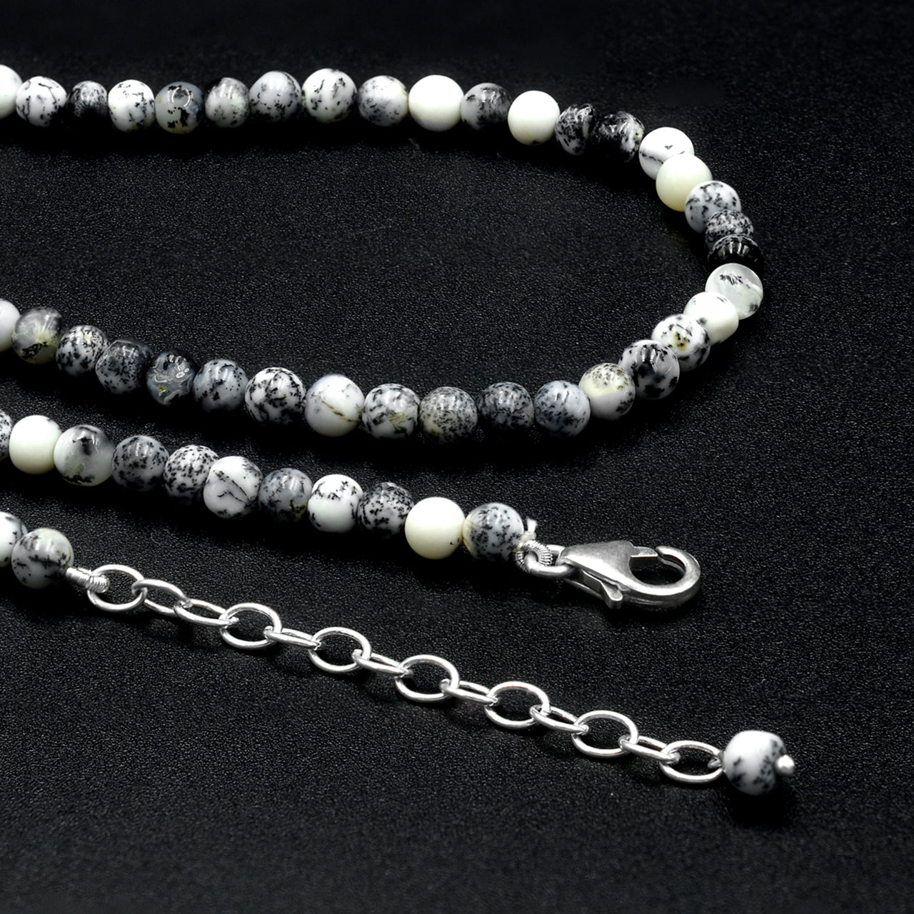Starborn Dendritic Opal Adjustable Round 4mm Bead Chain Necklace