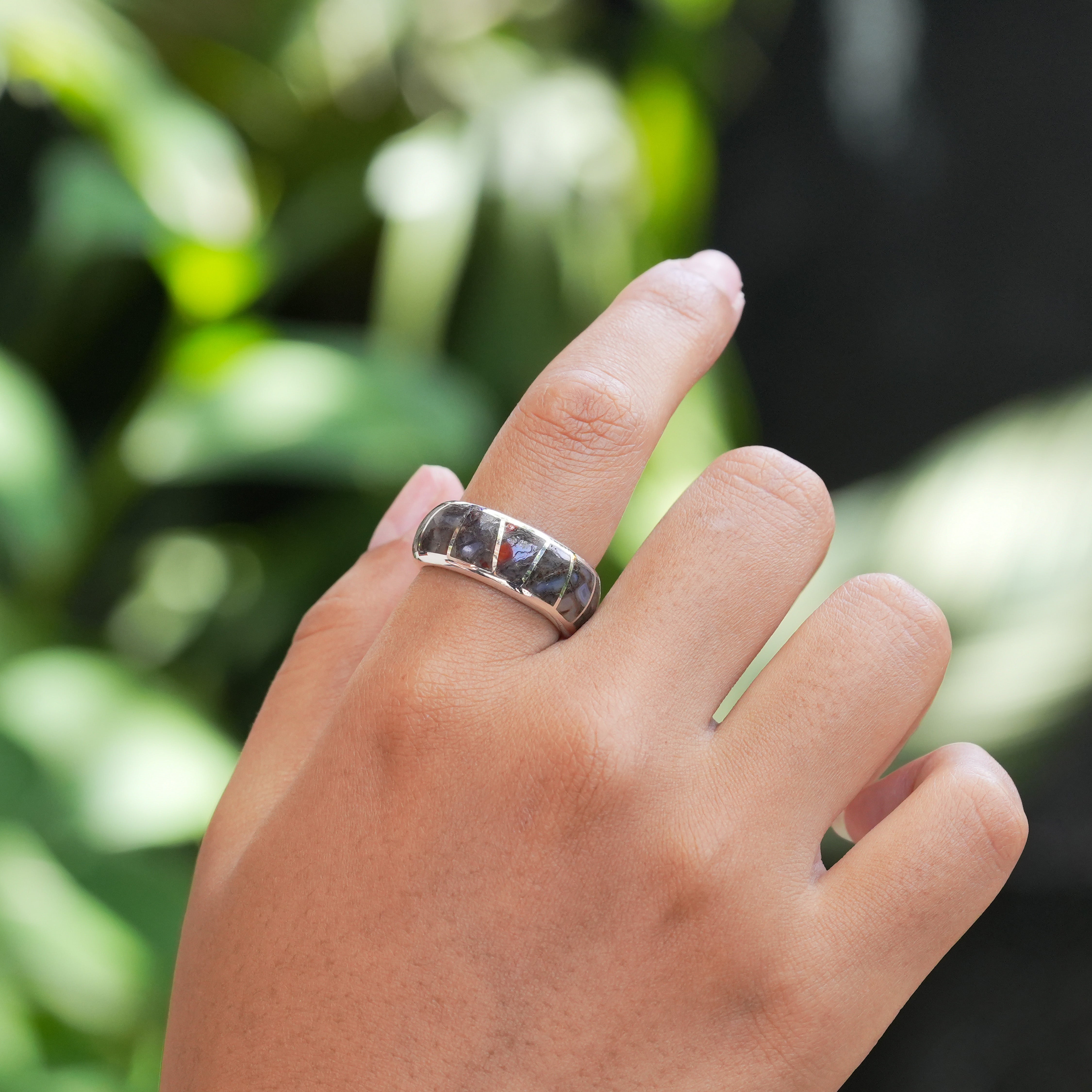 Starborn Fossil Dinosaur Bone Channel Ring in Sterling Silver