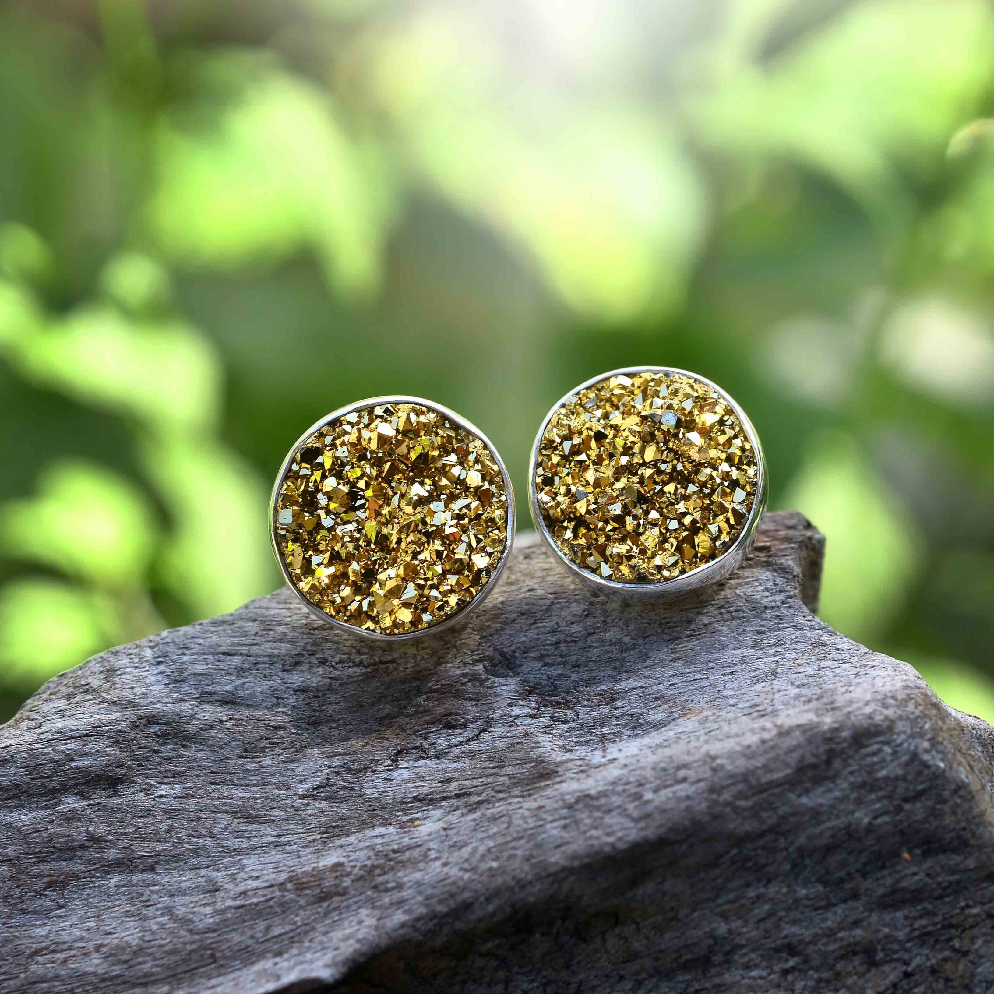 Starborn Goldquarz Drusy Ohrringe in Sterling Silber
