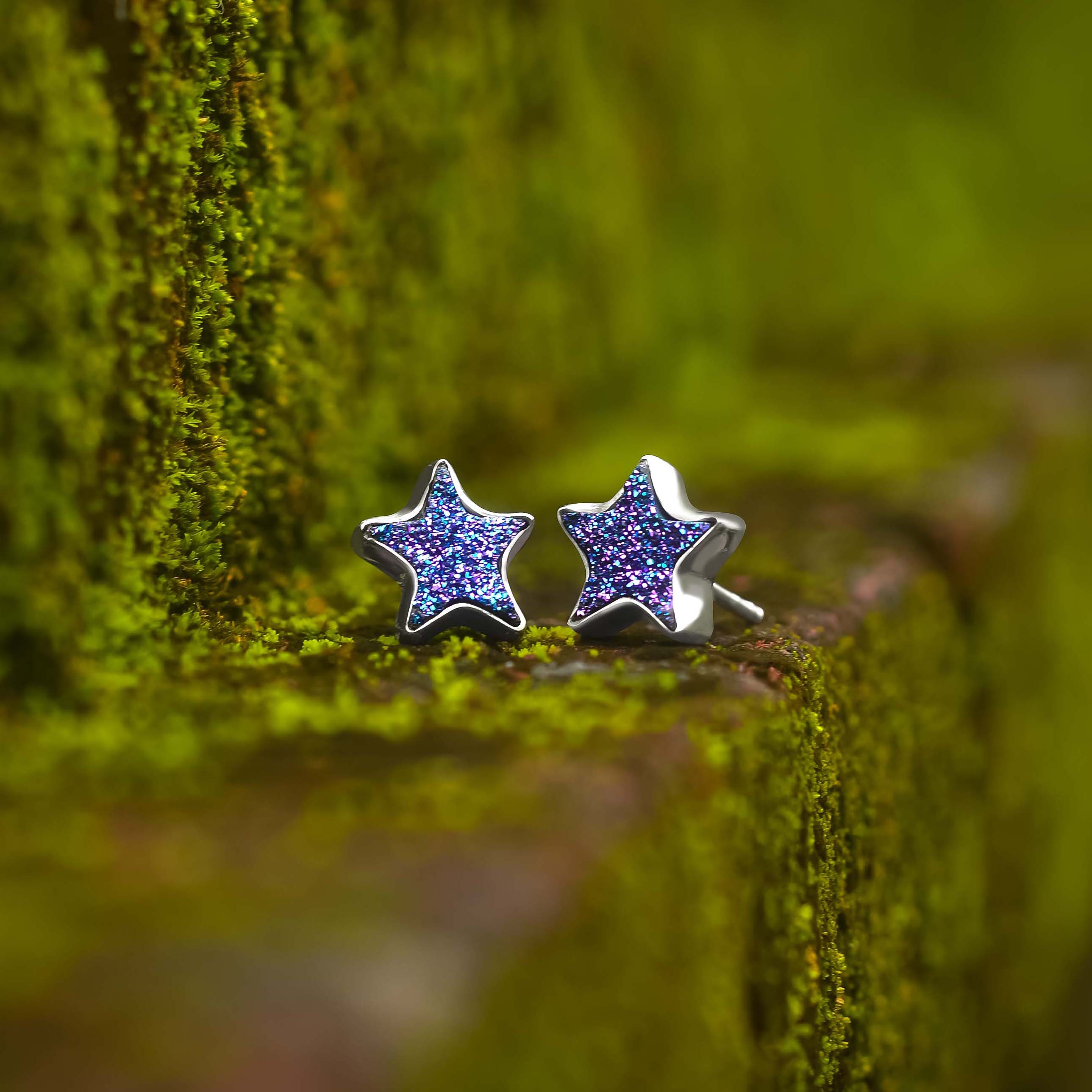 Starborn Drusy Star Post Earrings in Sterling Silver
