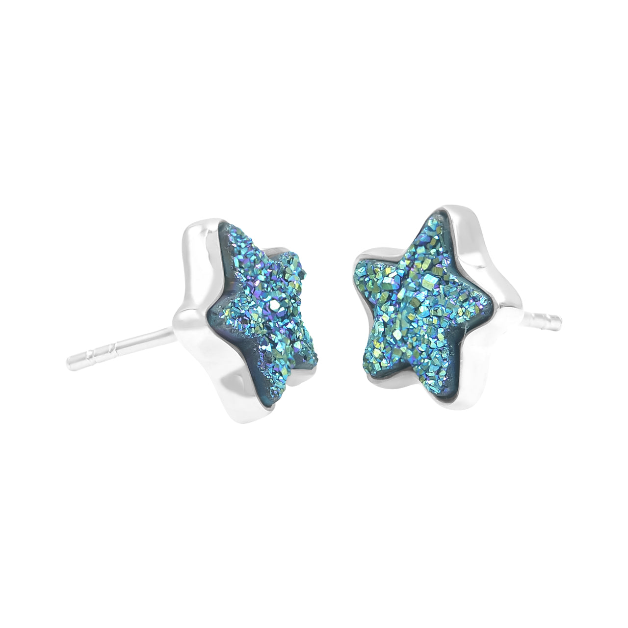 Starborn Drusy Star Post Earrings in Sterling Silver