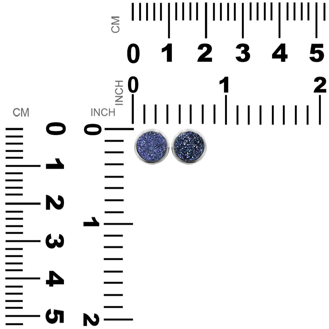 Pendientes redondos con forma de poste de 8 mm de cuarzo Drusy de Starborn en plata de ley