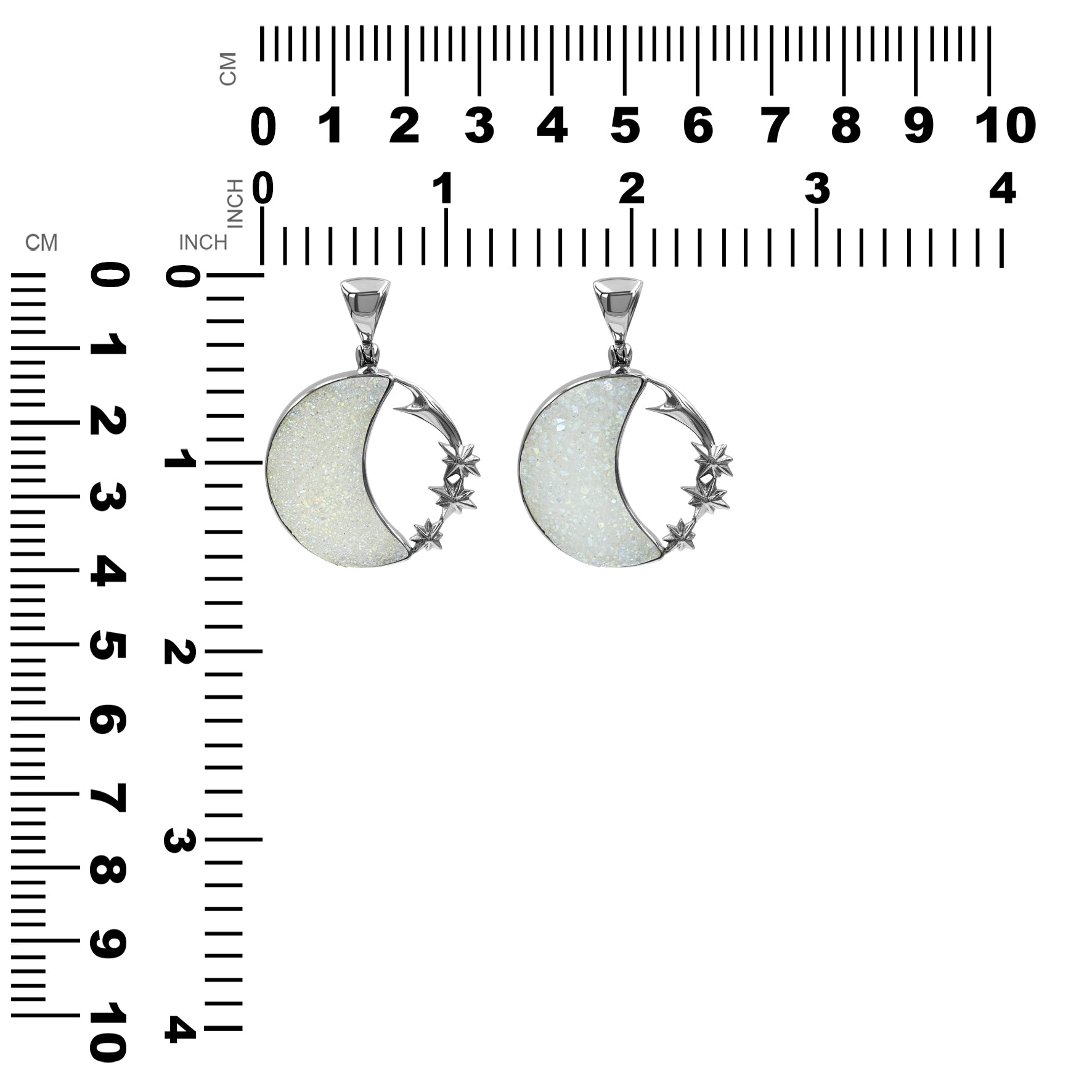 Starborn Quartz Drusy Crescent Moon Pendant with Starborn Logo in Sterling Silver