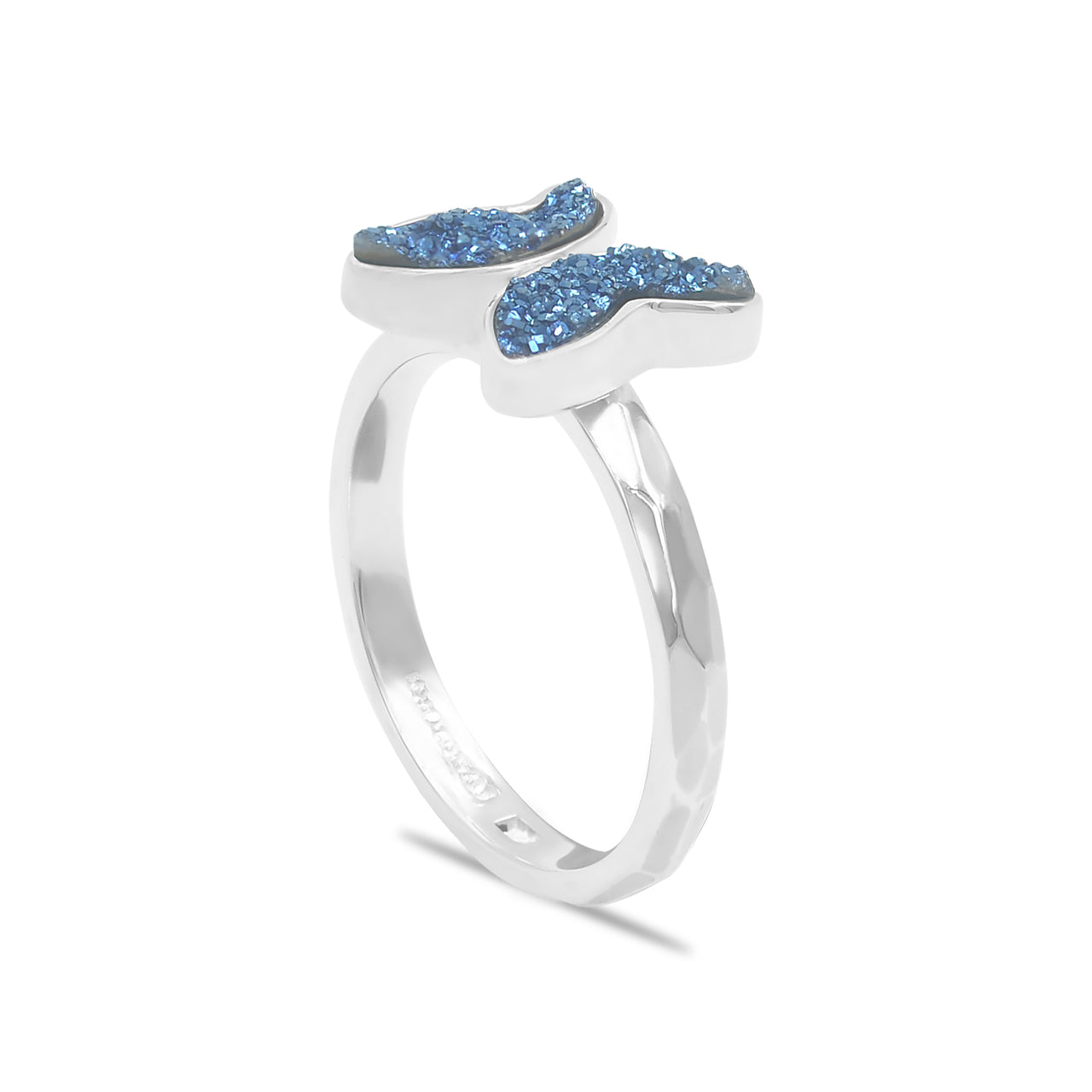 Starborn Blauer Drusen-Schmetterlingsring aus Sterlingsilber