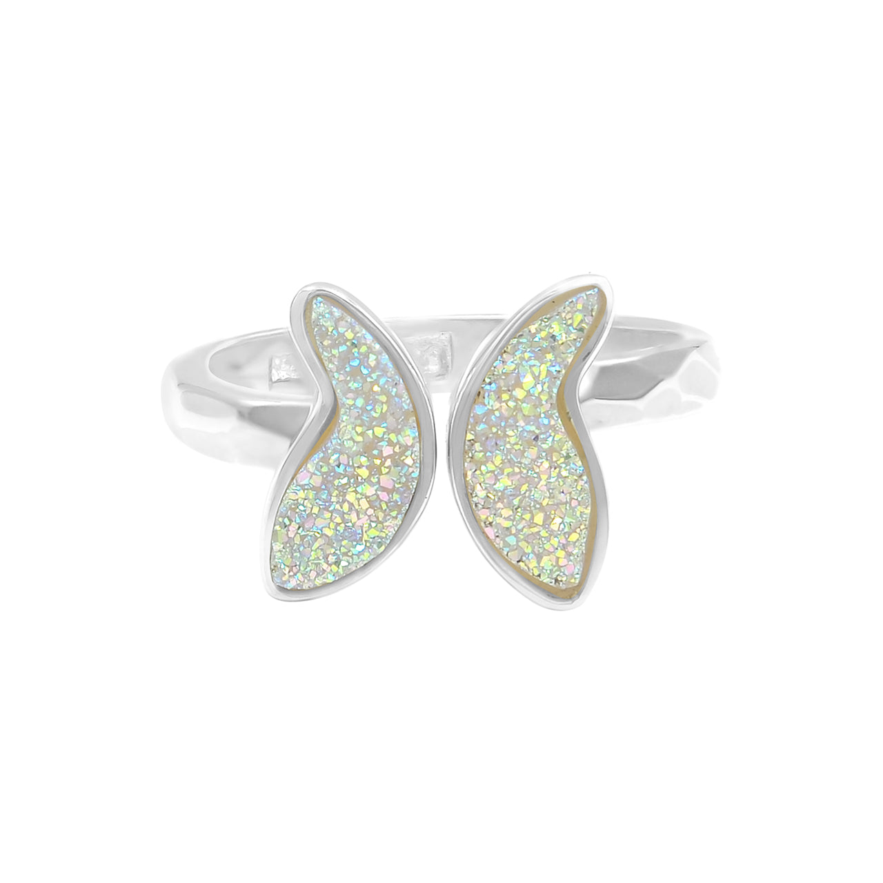 Starborn White Drusy Butterfly Ring in Sterling Silver