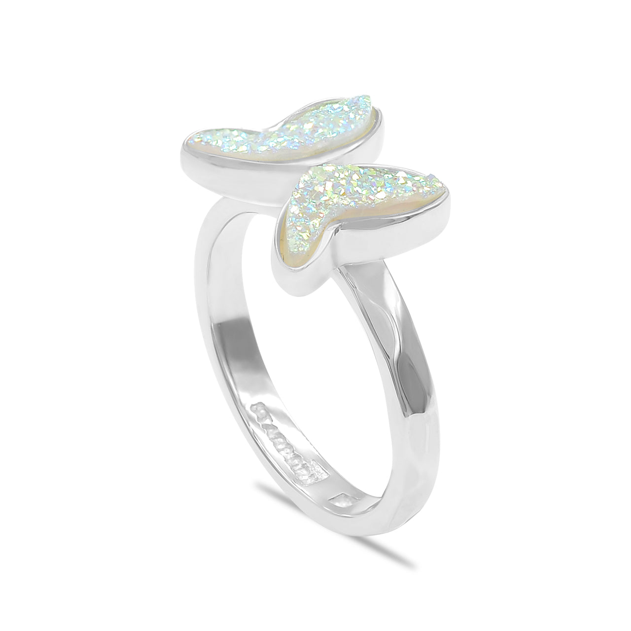Starborn White Drusy Butterfly Ring in Sterling Silver