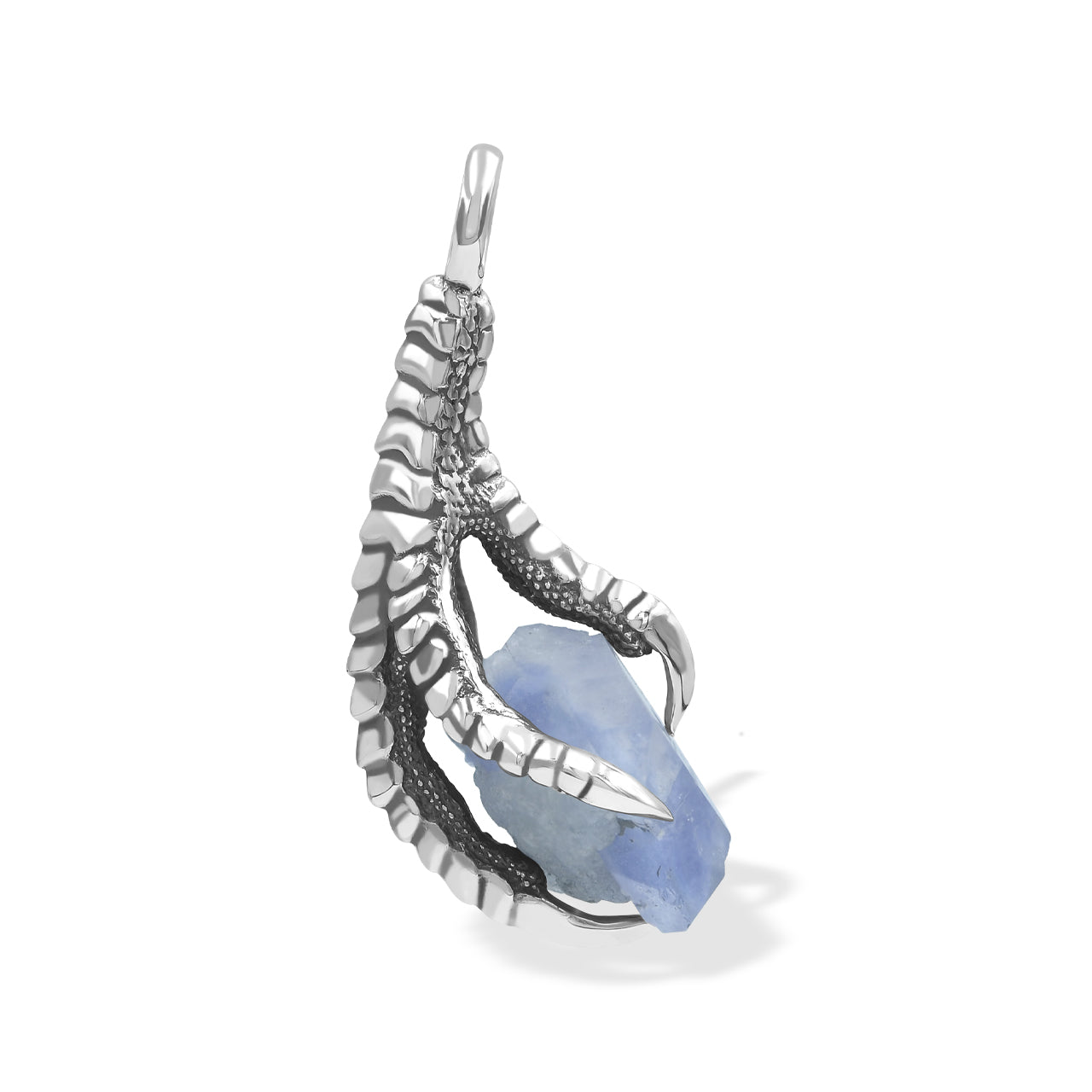 Starborn Blue Dumortierite in Quartz Crystal Eagle Claw Pendant in Sterling Silver