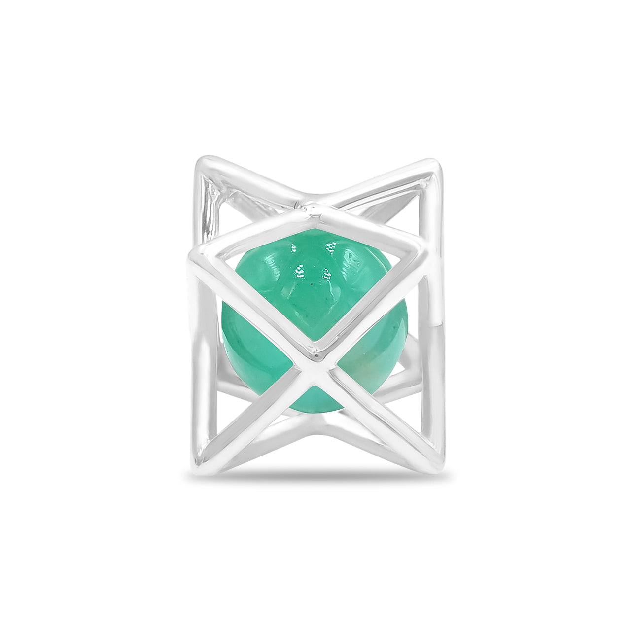 Starborn Merkabah Sterling Silver Cage Pendant and Chain with Emerald Sphere