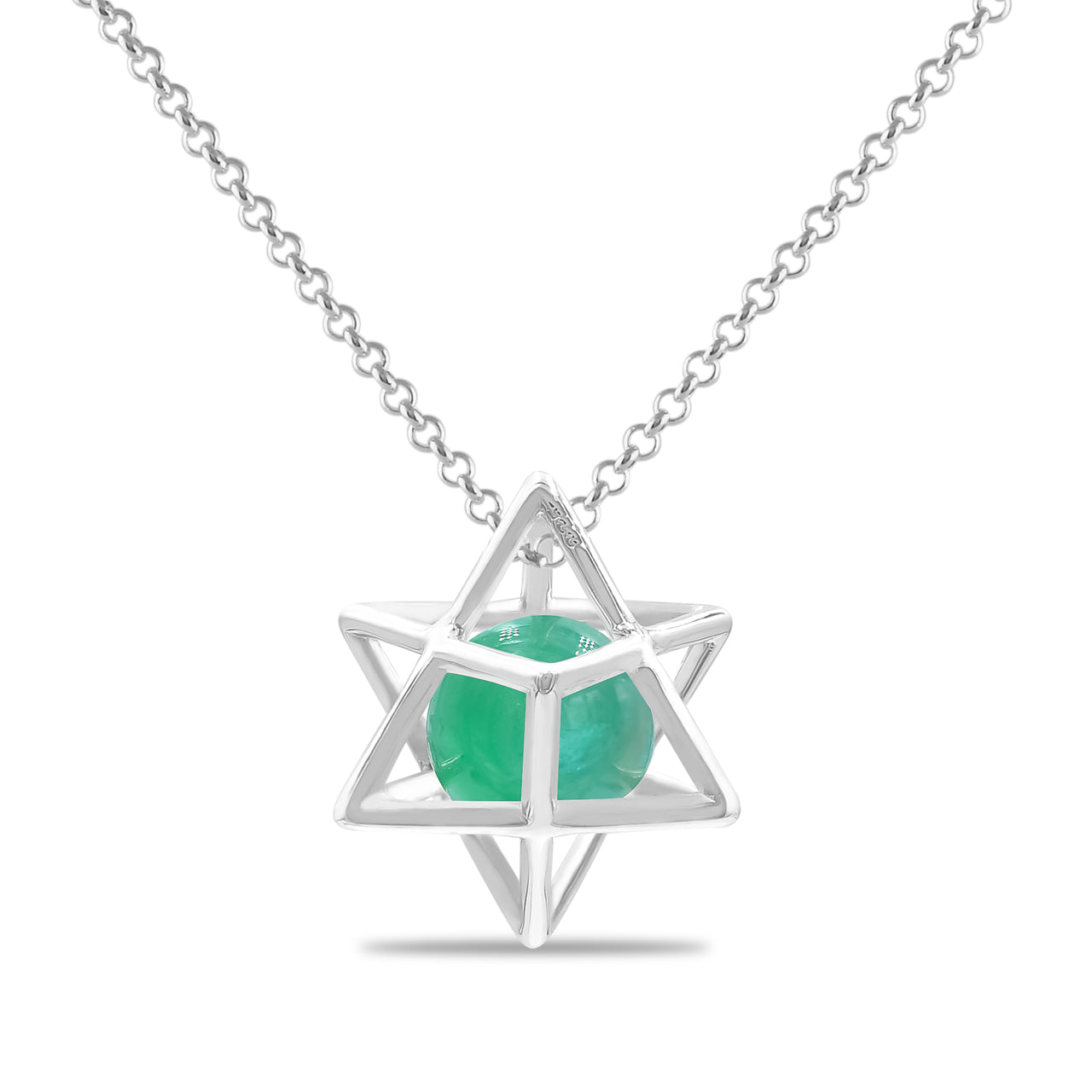 Starborn Merkabah Sterling Silver Cage Pendant and Chain with Gemstone Sphere