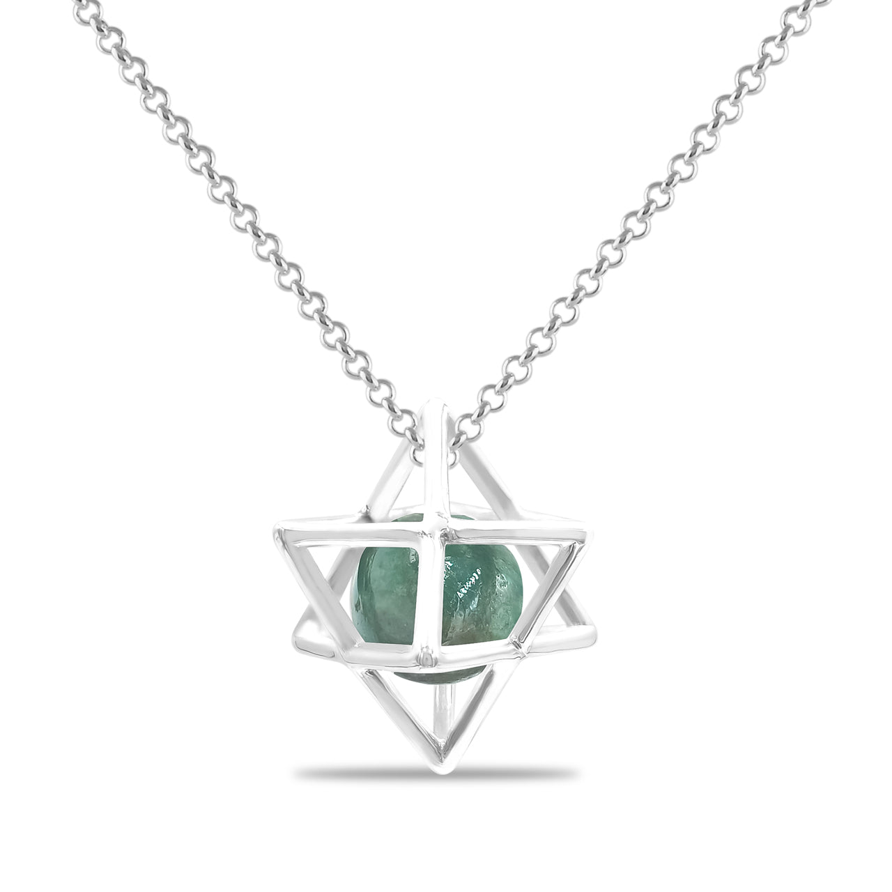 Starborn Merkabah Sterling Silver Cage Pendant and Chain with Gemstone Sphere