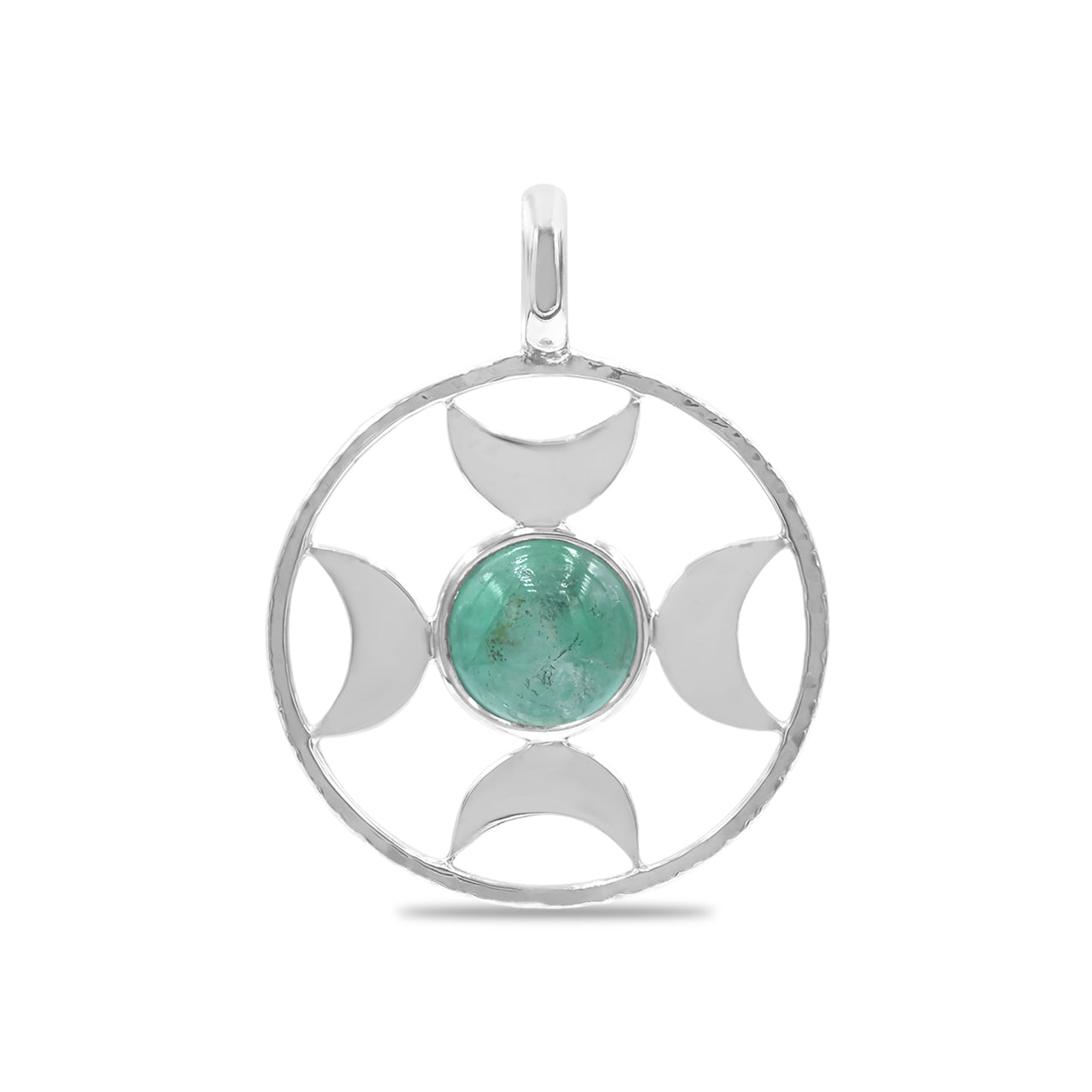 Starborn Emerald Sphere Directional Crescent Moon Pendant in Sterling Silver