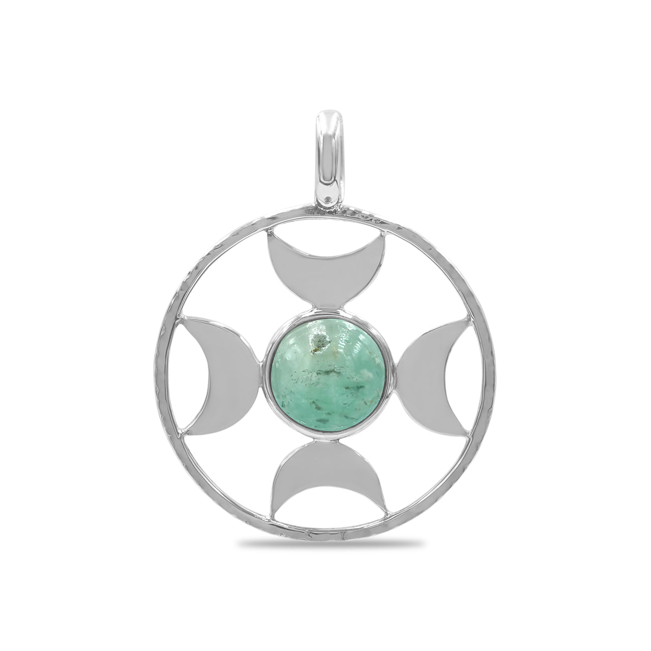 Starborn Emerald Sphere Directional Crescent Moon Pendant in Sterling Silver