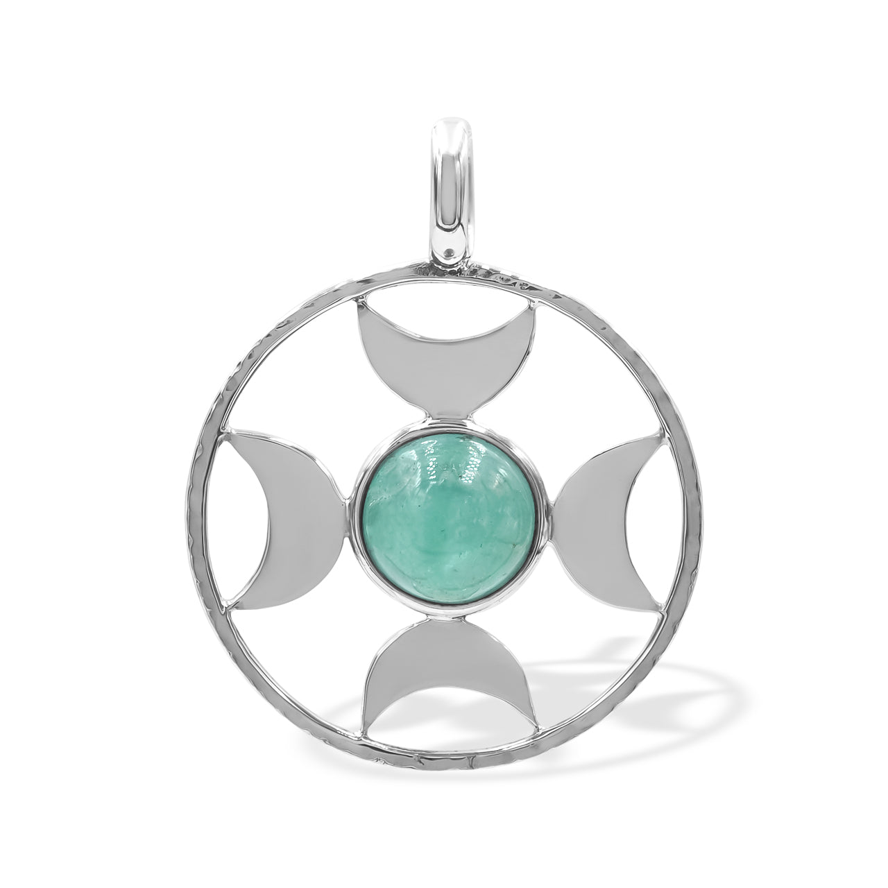 Starborn Emerald Sphere Directional Crescent Moon Pendant in Sterling Silver