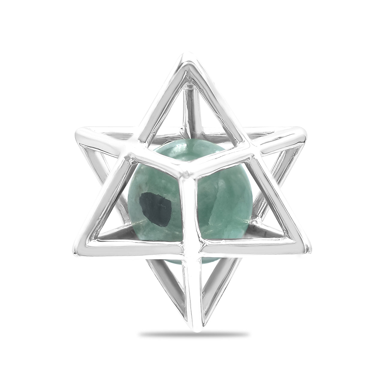 Starborn Merkabah Sterling Silver Cage Pendant and Chain with Emerald Sphere