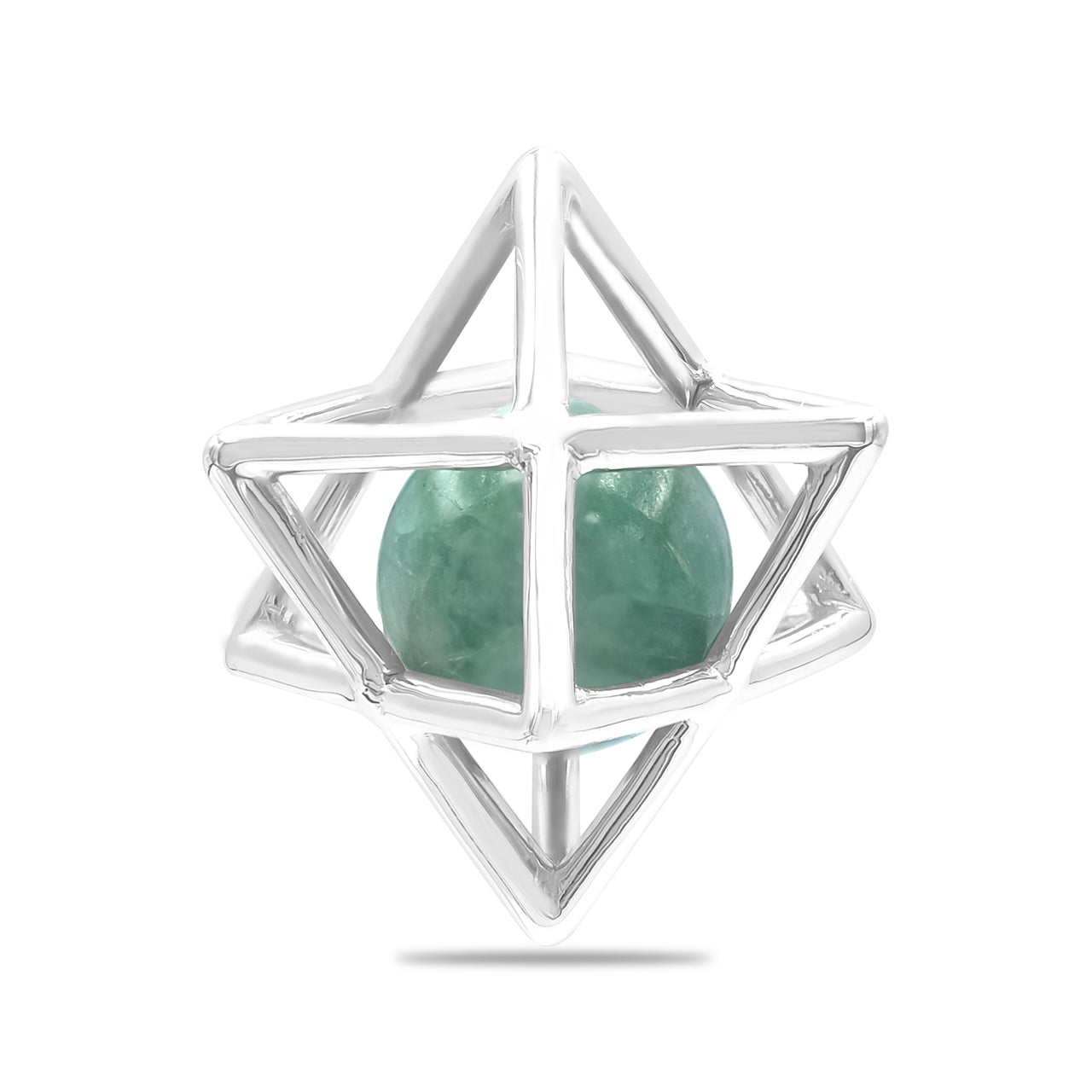 Starborn Merkabah Sterling Silver Cage Pendant and Chain with Emerald Sphere