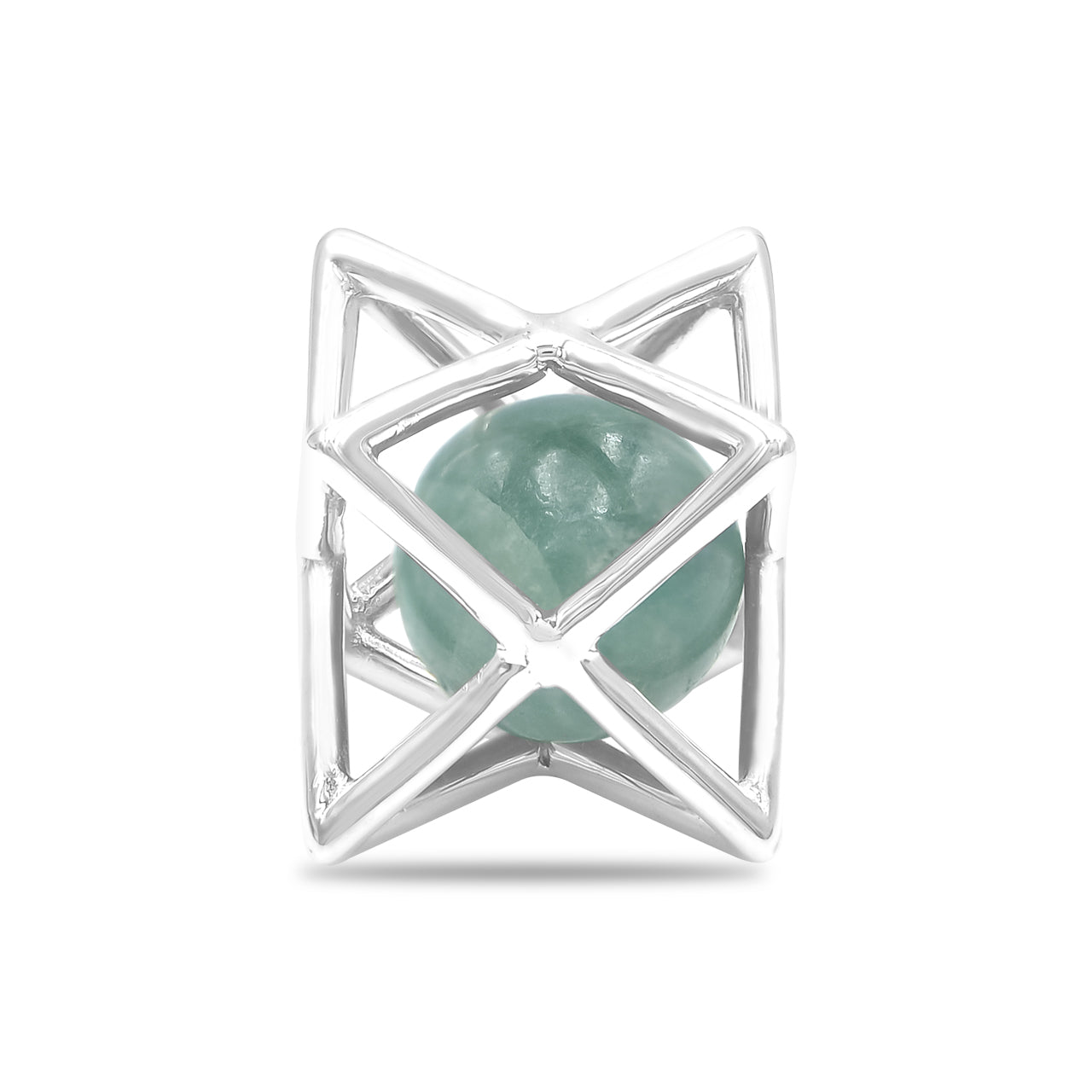 Starborn Merkabah Sterling Silver Cage Pendant and Chain with Emerald Sphere