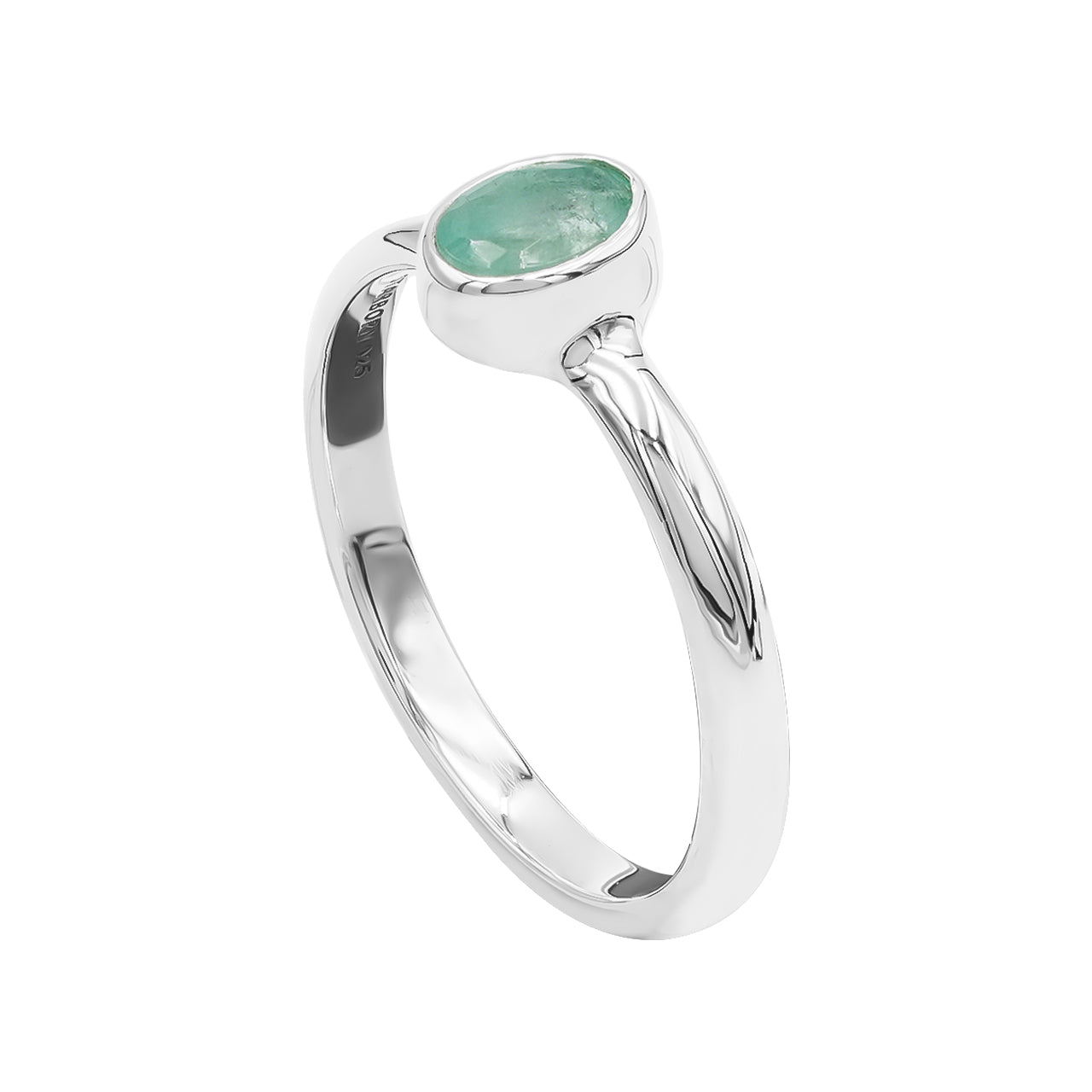 Starborn Emerald Oval Faceted Ring in Fine Sterling Silver