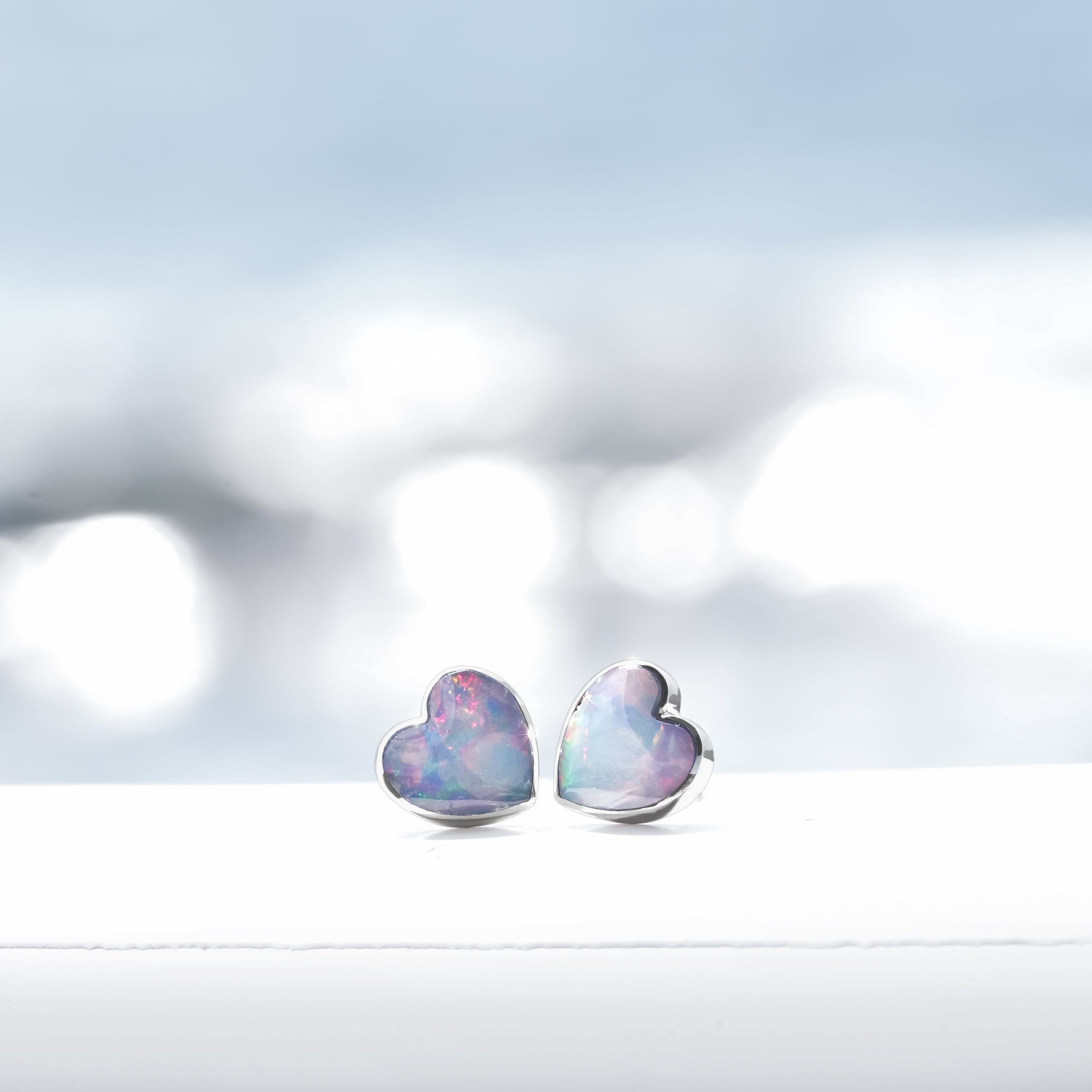 Starborn Heart Ethiopian Opal Post Style Earrings in Sterling Silver