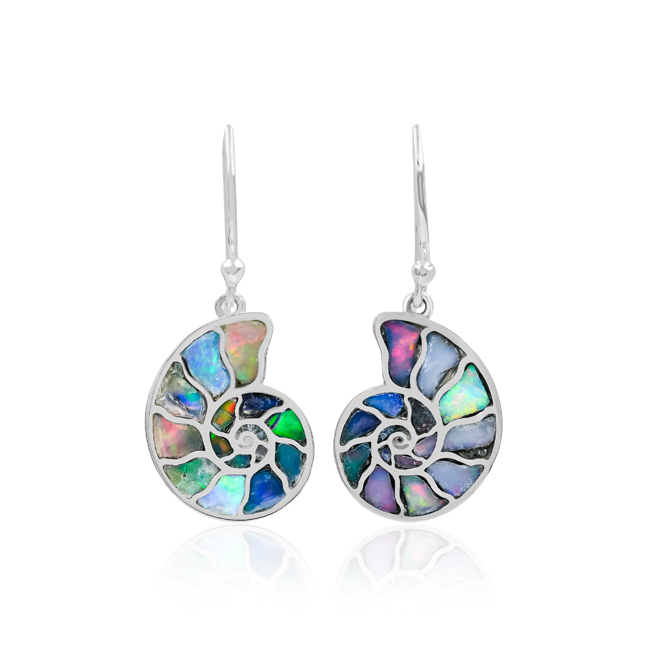 Arete Starborn Nautilus amonita con incrustaciones de piedras preciosas en plata de ley - Extra pequeño