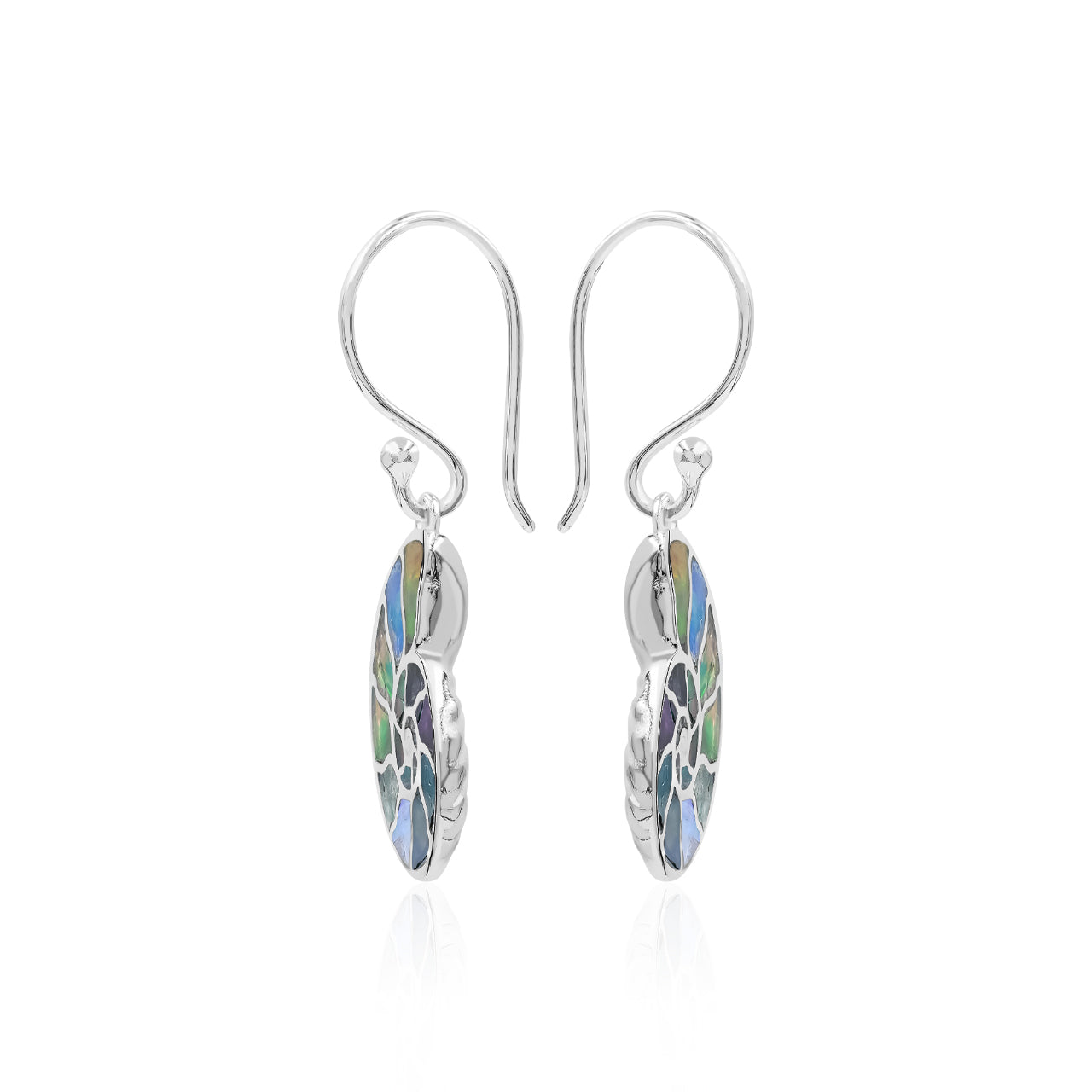 Starborn Nautilus Ammonite with Natural Ethiopian Opal Inlay Earring in Sterling Silver