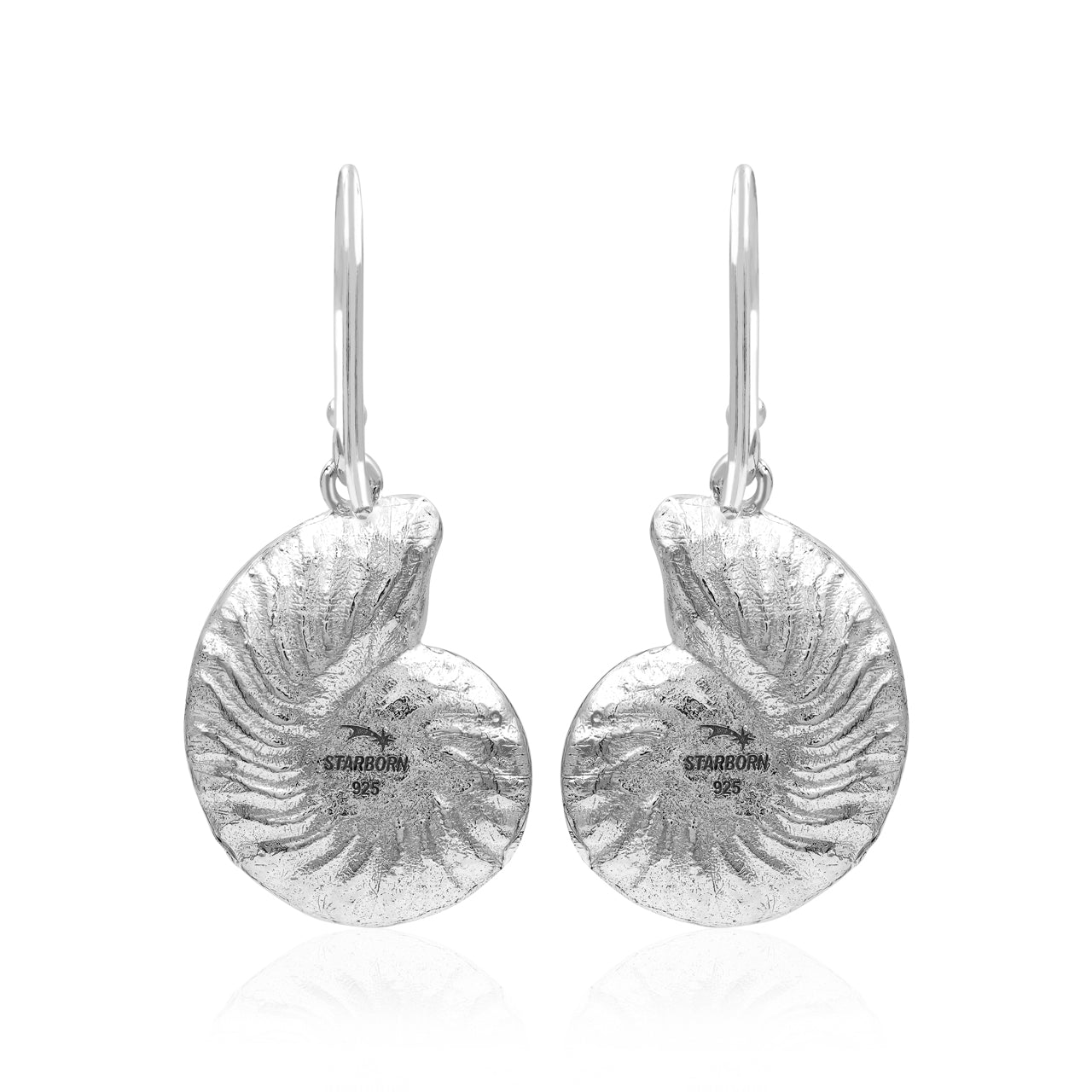 Starborn Nautilus Ammonite with Natural Ethiopian Opal Inlay Earring in Sterling Silver