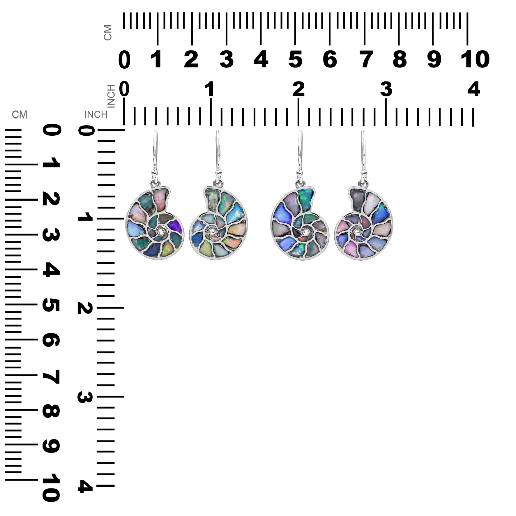 Starborn Nautilus Ammonite with Natural Ethiopian Opal Inlay Earring in Sterling Silver