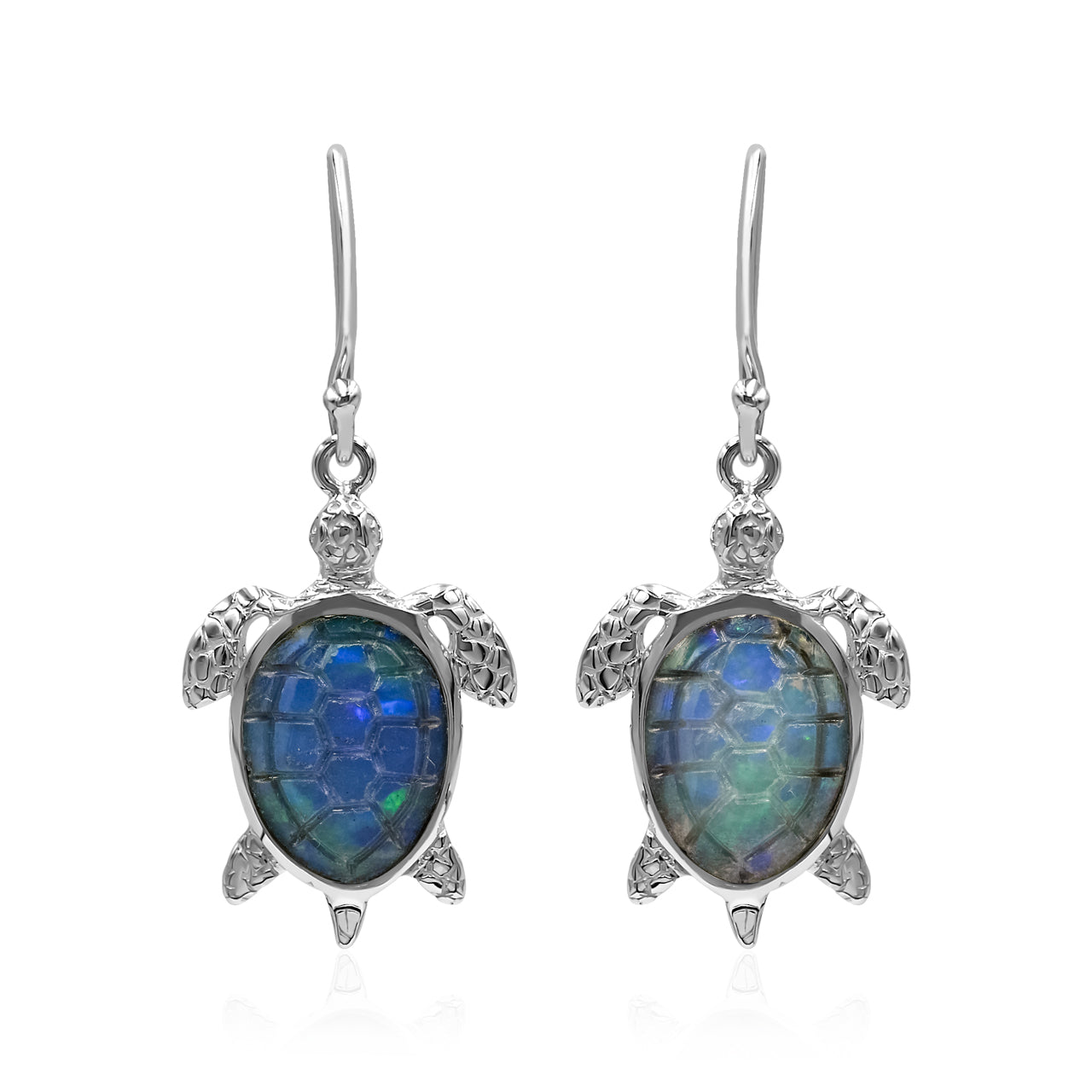 Starborn Hand-carved Natural Ethiopian Opal Turtle Earrings in Sterling Silver