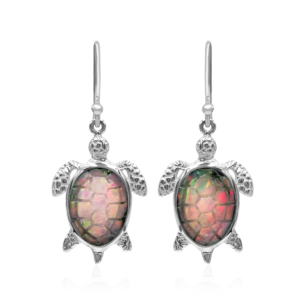 Starborn Hand-carved Natural Ethiopian Opal Turtle Earrings in Sterling Silver