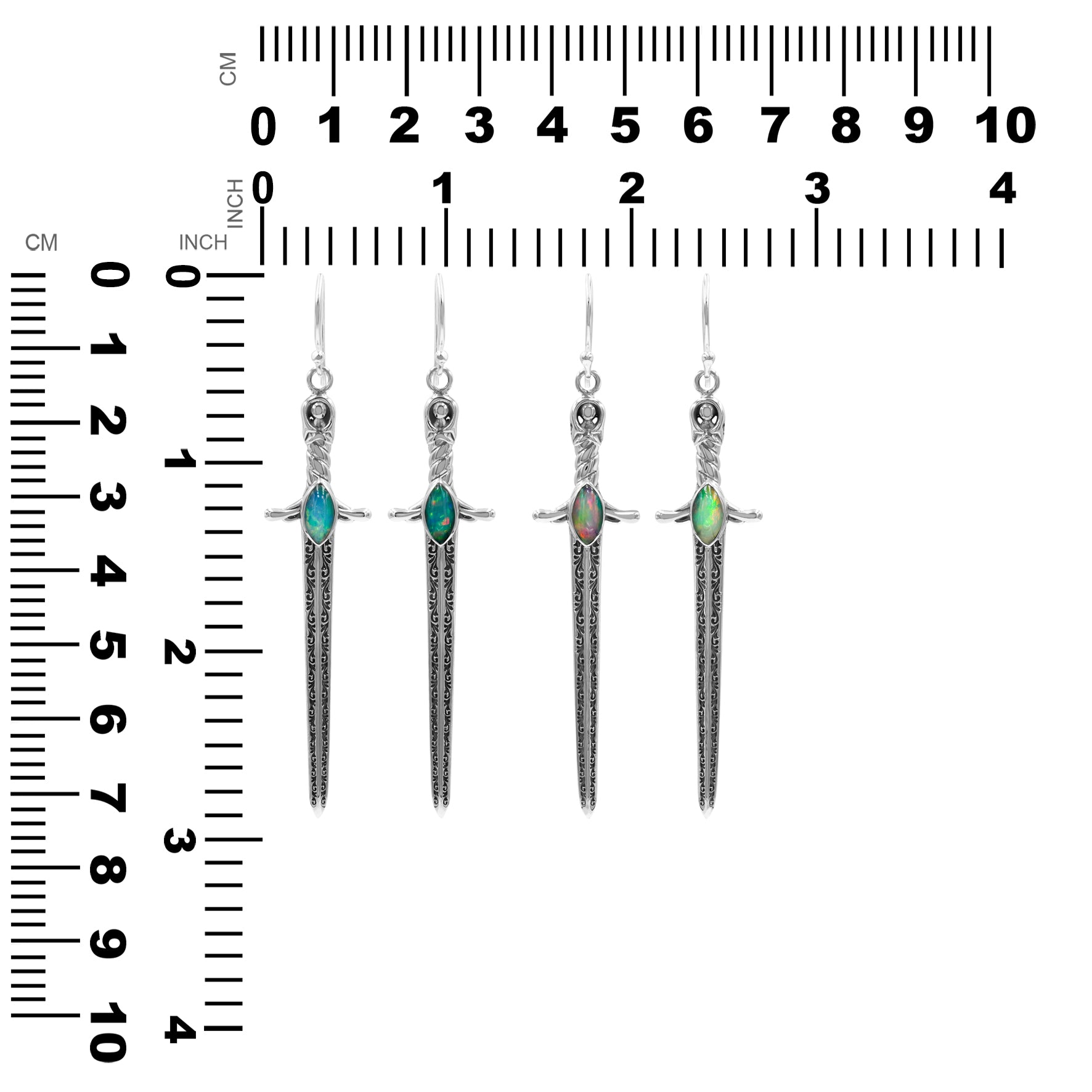 Starborn Ethiopian Opal Sword Earrings in Sterling Silver