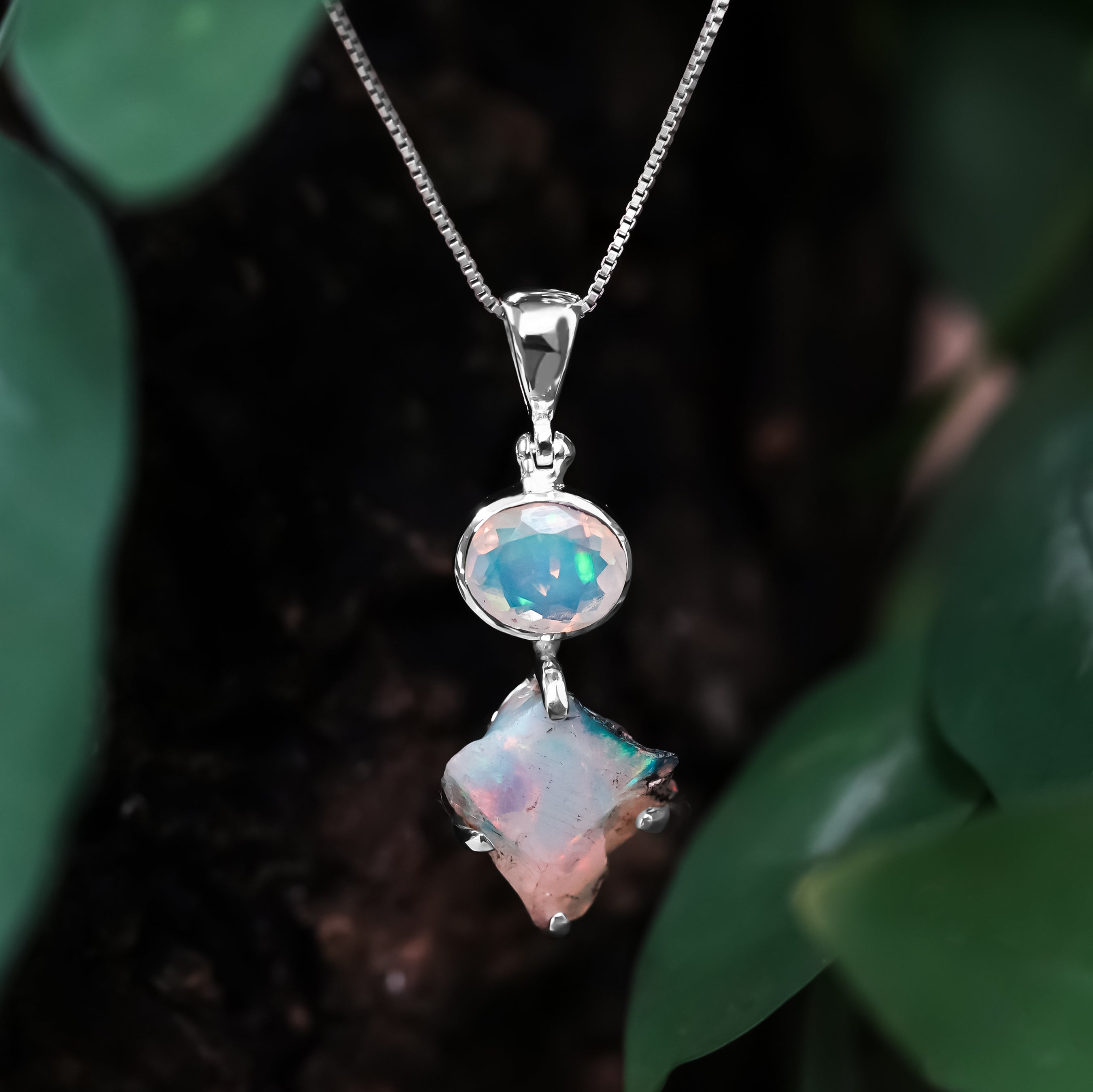 Colgante doble de ópalo etíope Starborn en plata de ley