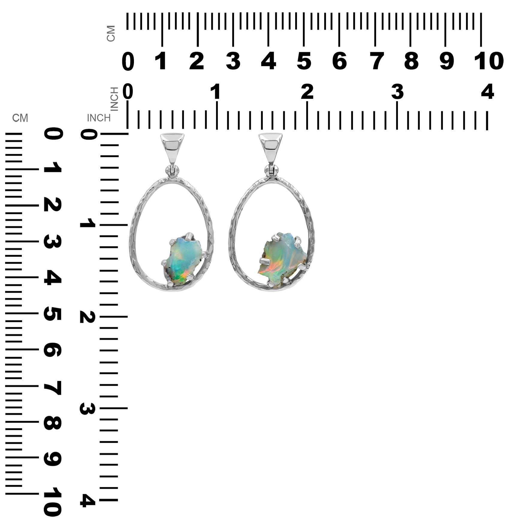 Raw Natural Ethiopian Opal 925 Sterling Silver Hammered Hoop Pendant