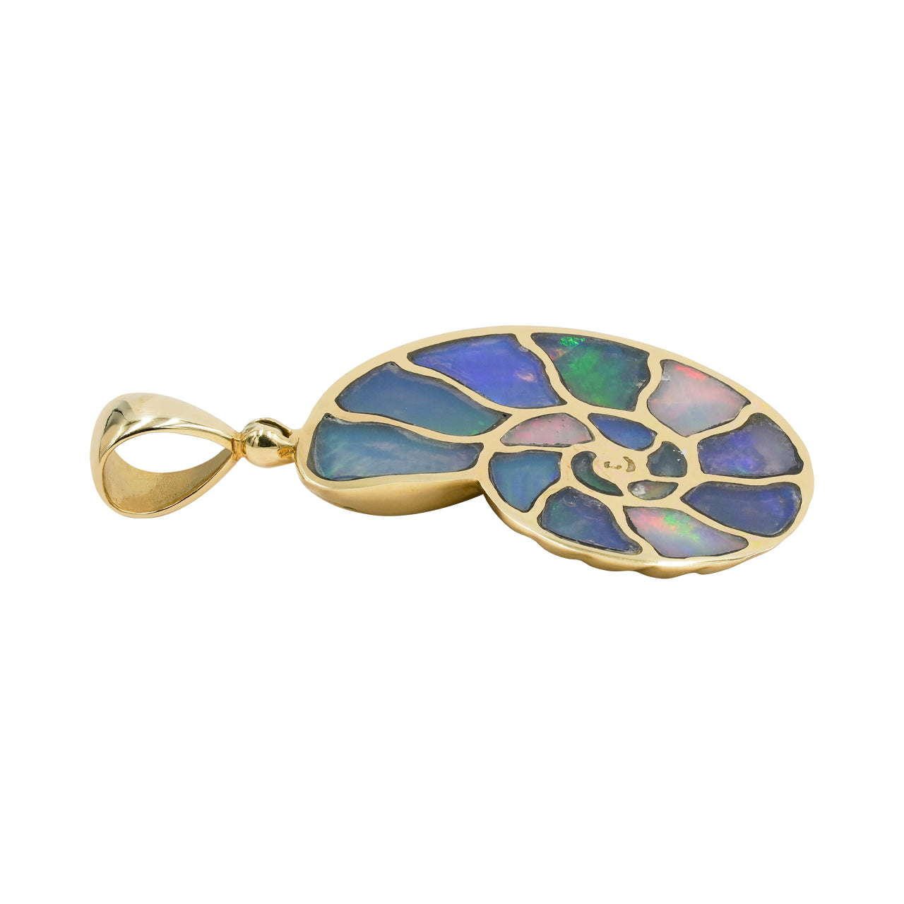 Starborn Äthiopischer Opal Inlay Nautilus Ammonit Anhänger in Sterlingsilber