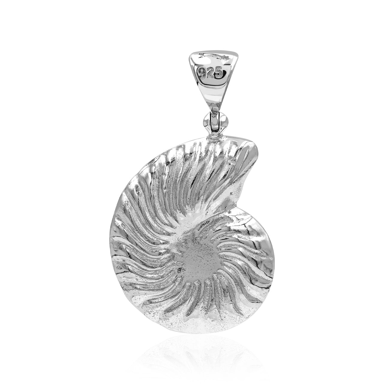 Starborn Gemstones Inlay Nautilus Ammonite Pendant in Sterling Silver - Medium