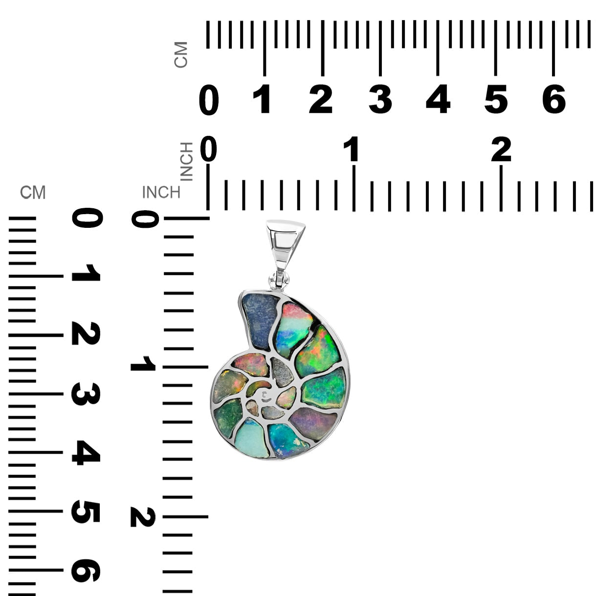 Starborn Gemstones Inlay Nautilus Ammonite Pendant in Sterling Silver - Medium