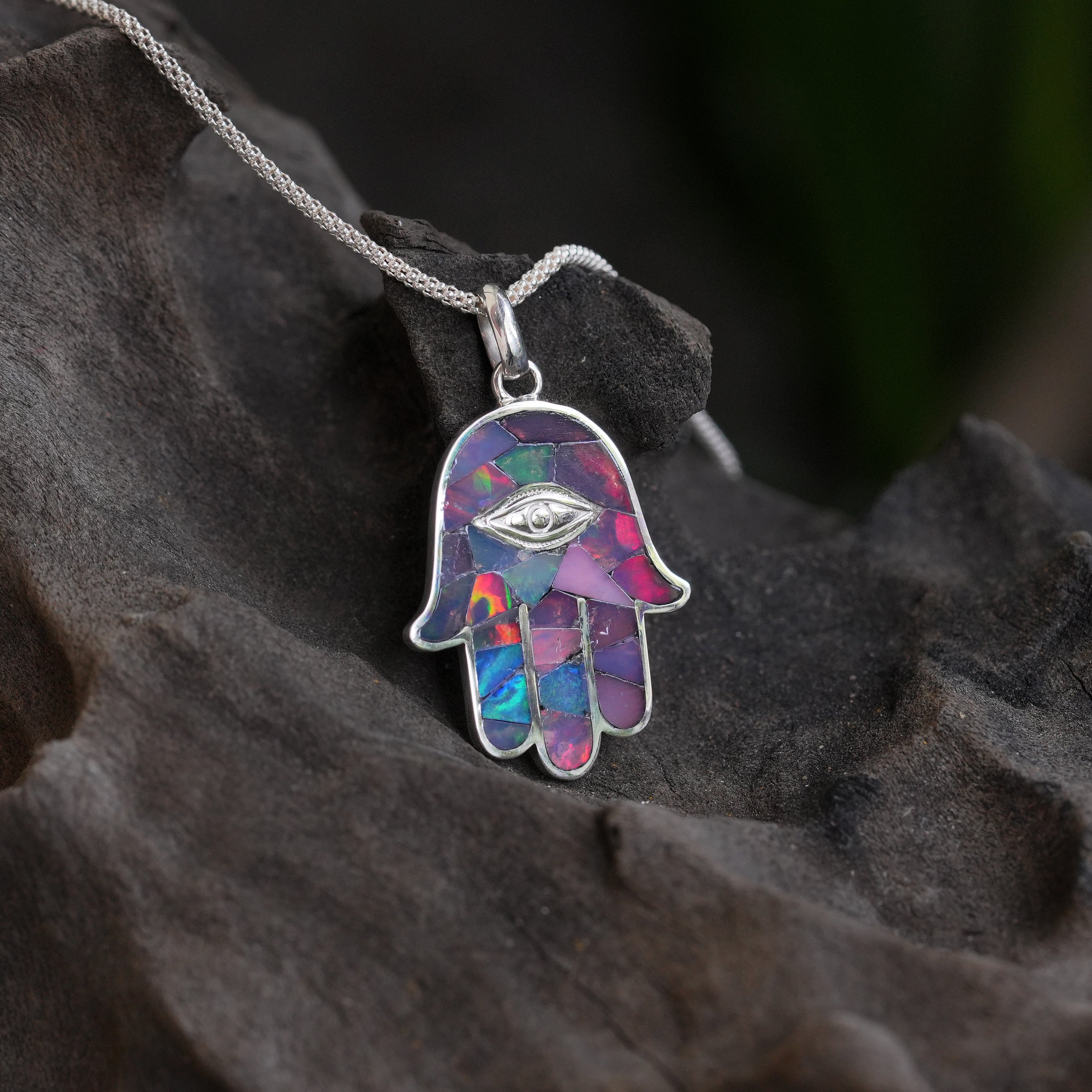 Colgante con forma de mano de Hamsa y ammolita de Starborn en plata de ley