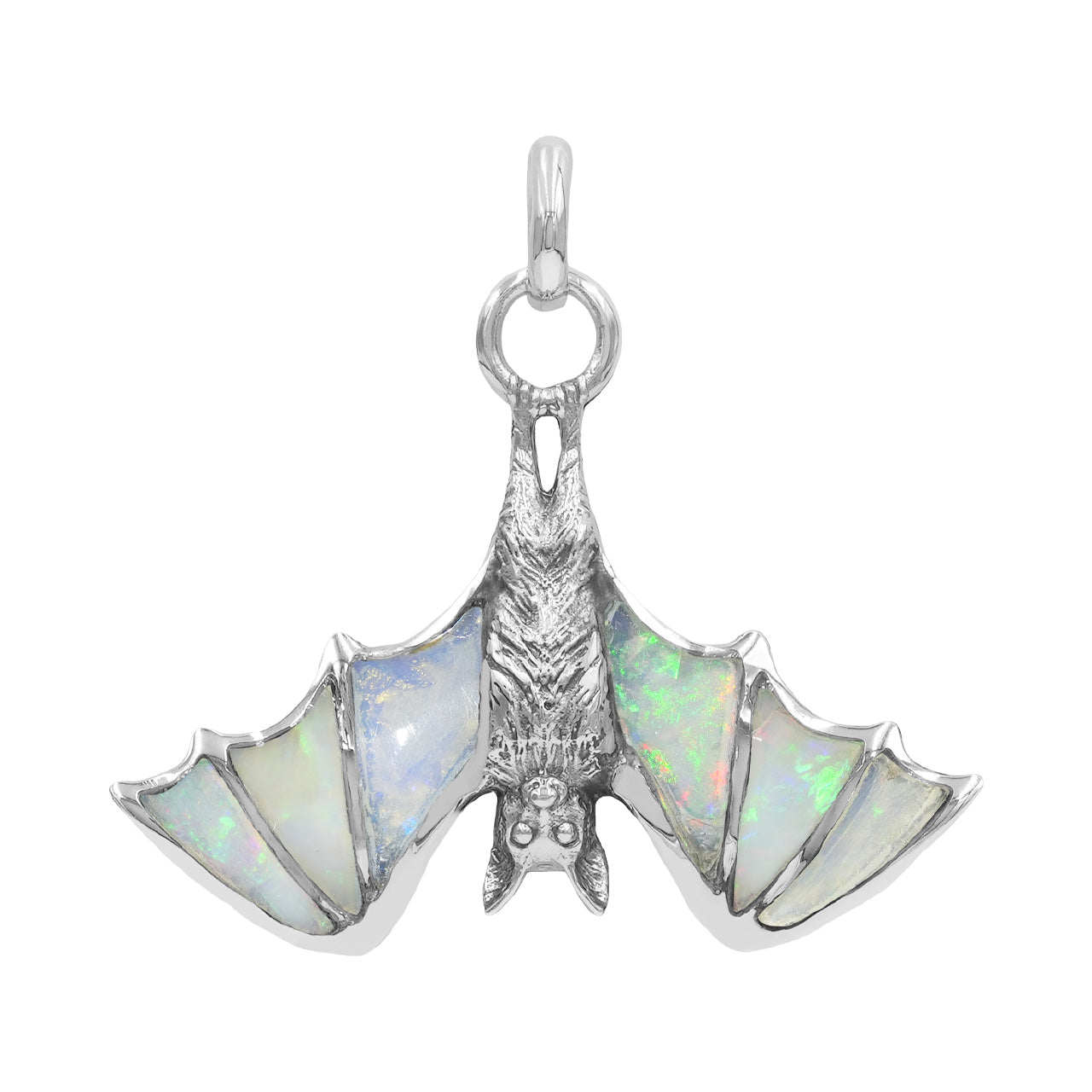 Starborn Natural Ethiopian Opal Hanging Bat Pendant in Sterling Silver