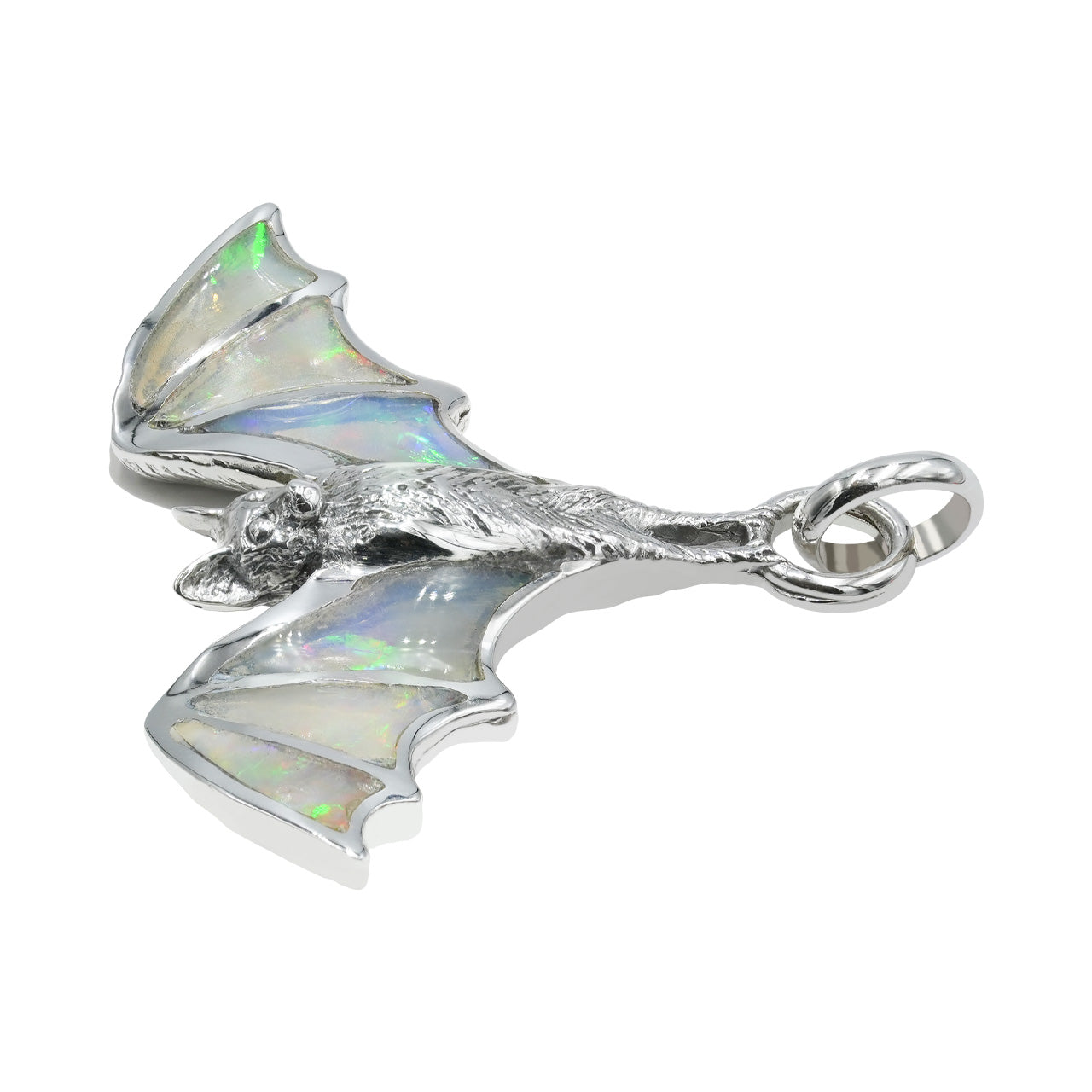 Starborn Natural Ethiopian Opal Hanging Bat Pendant in Sterling Silver