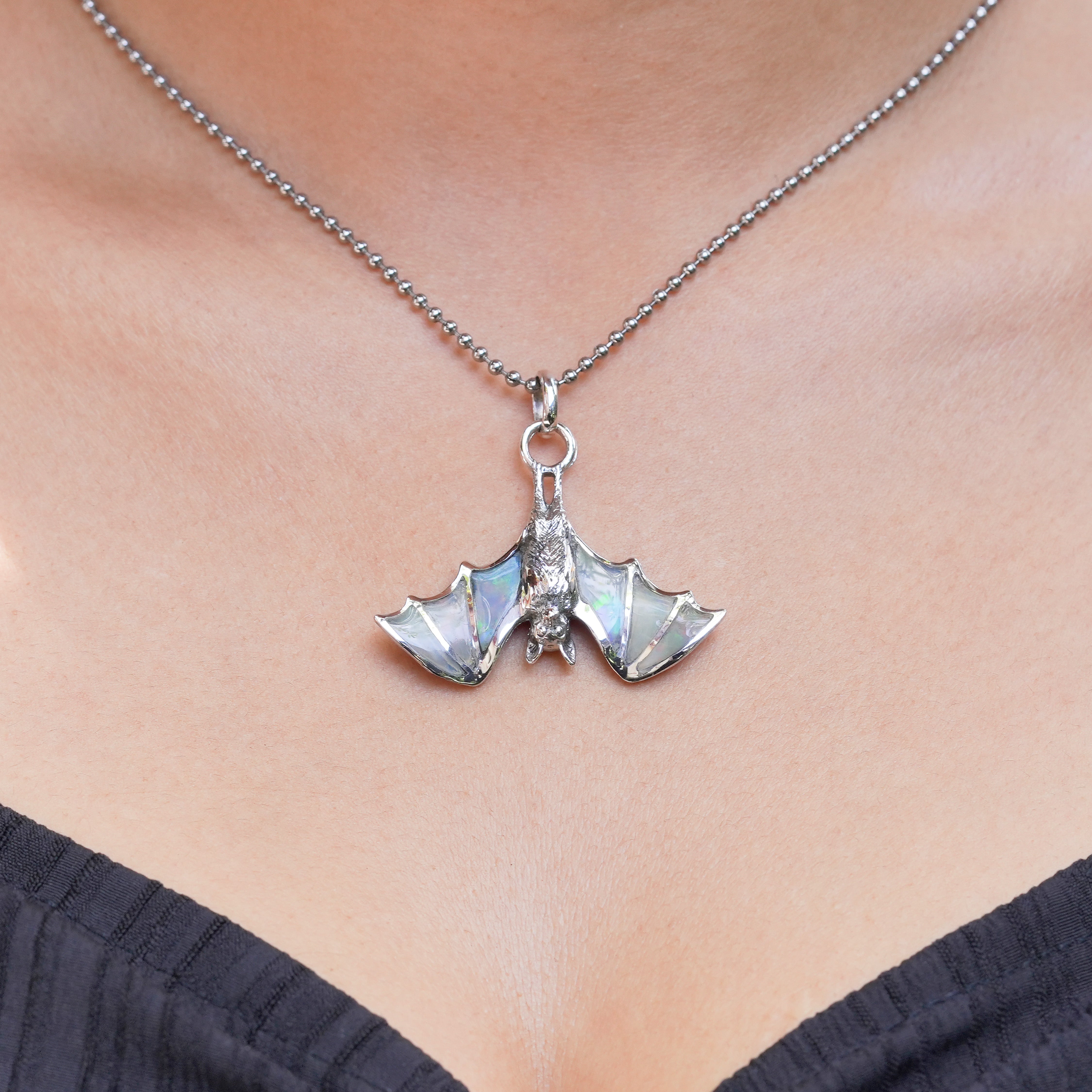 Starborn Natural Ethiopian Opal Hanging Bat Pendant in Sterling Silver