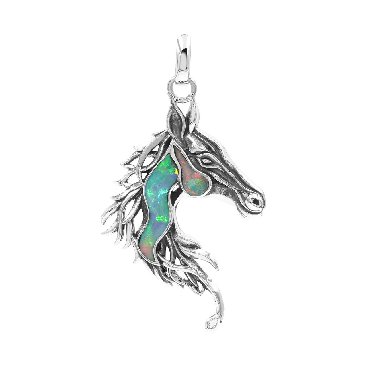 Starborn Natural Ethiopian Opal Horse Head Pendant in Sterling Silver