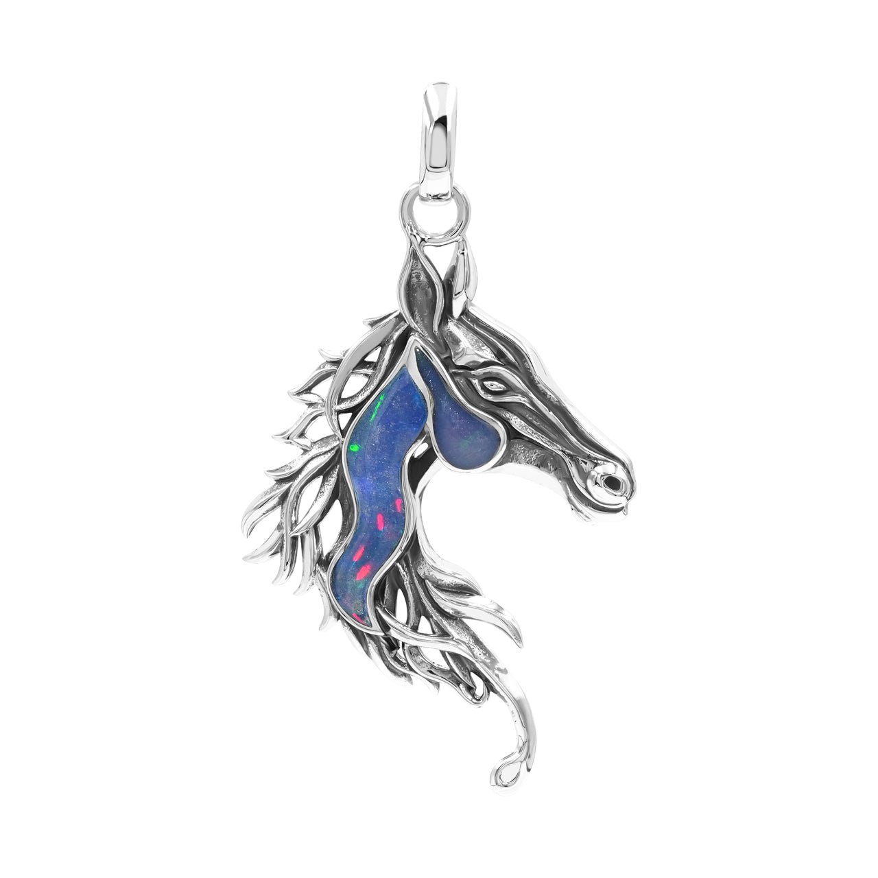 Starborn Natural Ethiopian Opal Horse Head Pendant in Sterling Silver