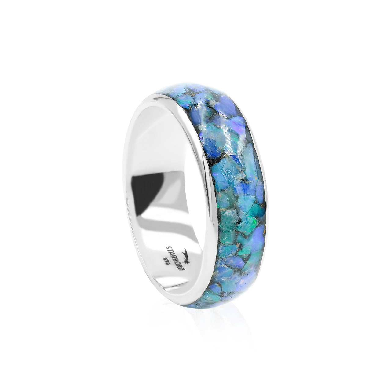 Natural Ethiopian Opal One Field Inlay Ring in Sterling Silver