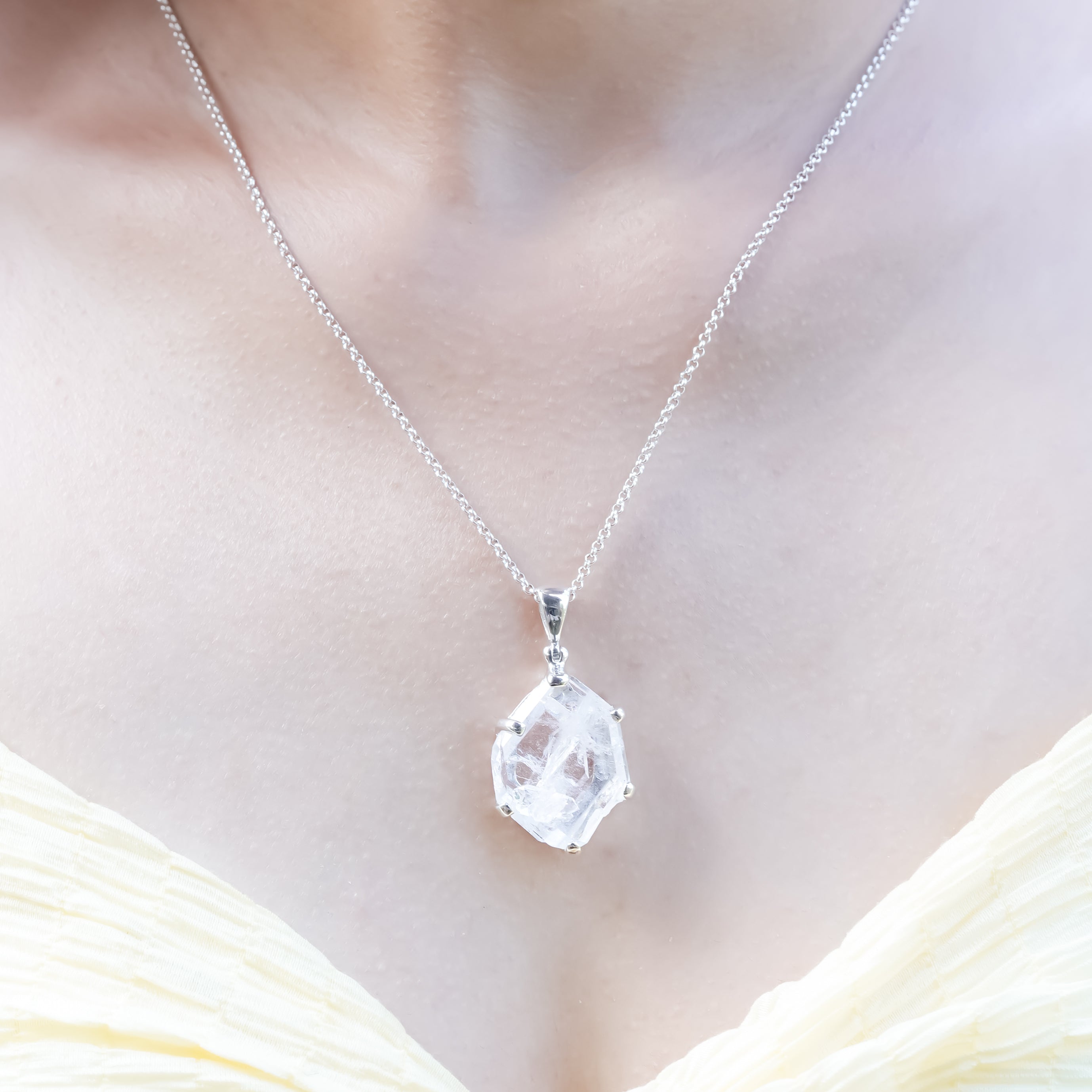 Starborn Faden Quartz Crystal Prong Set Pendant in Fine Sterling Silver