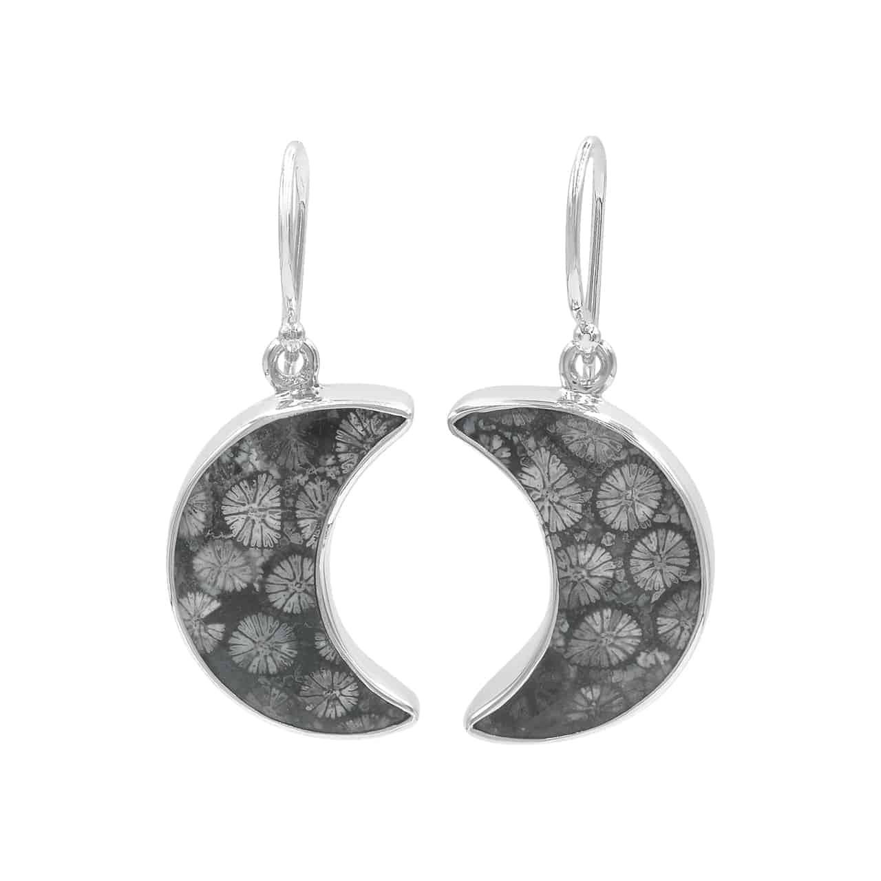 Pendientes de luna creciente de coral Fossil de Starborn en plata de ley