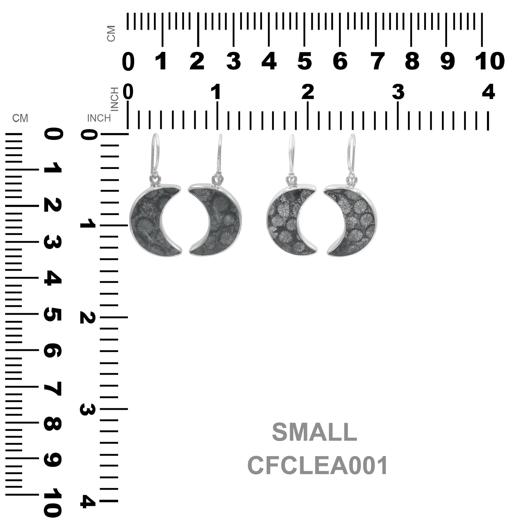Starborn Fossil Coral Crescent Moon Earrings in Sterling Silver