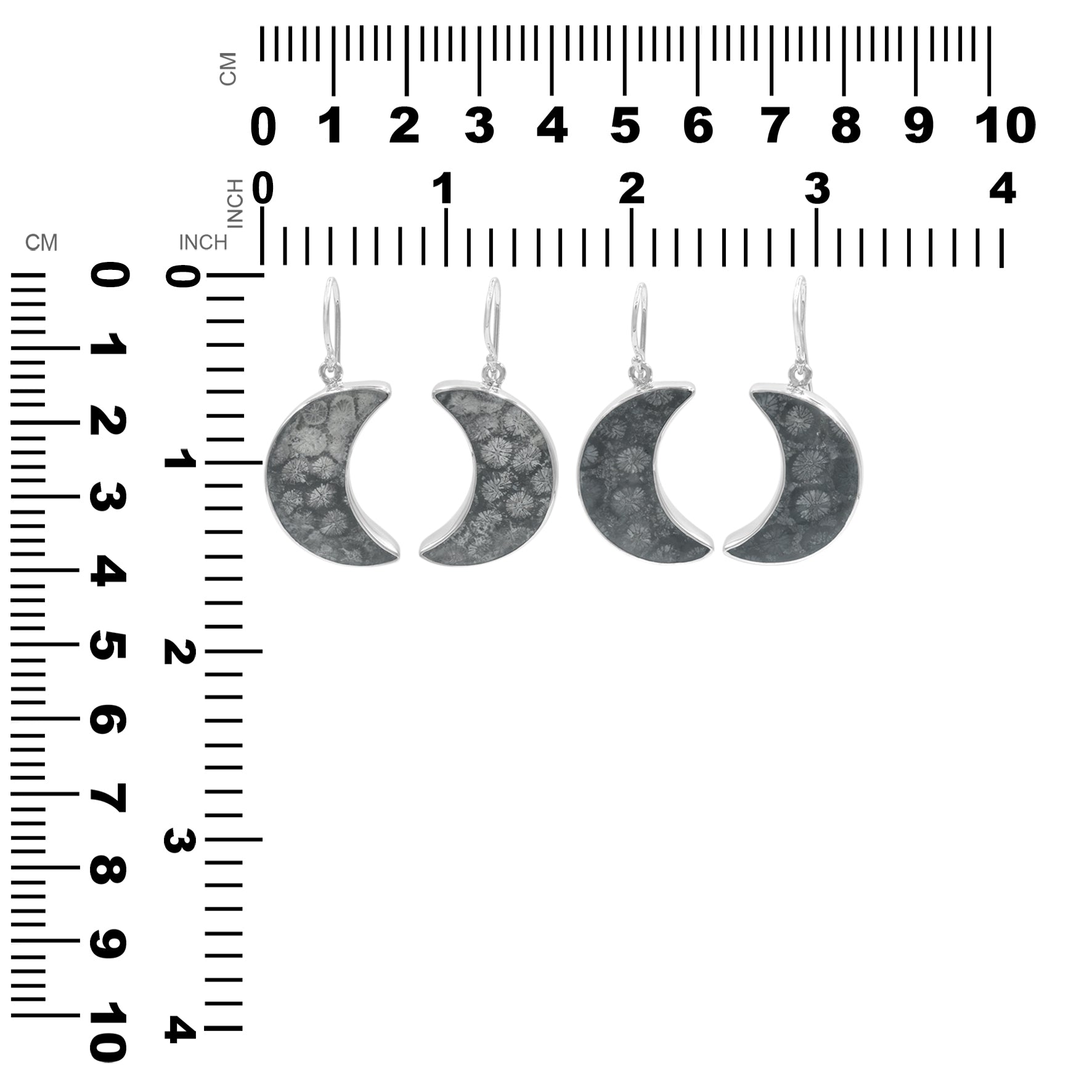 Starborn Fossil Coral Crescent Moon Earrings in Sterling Silver